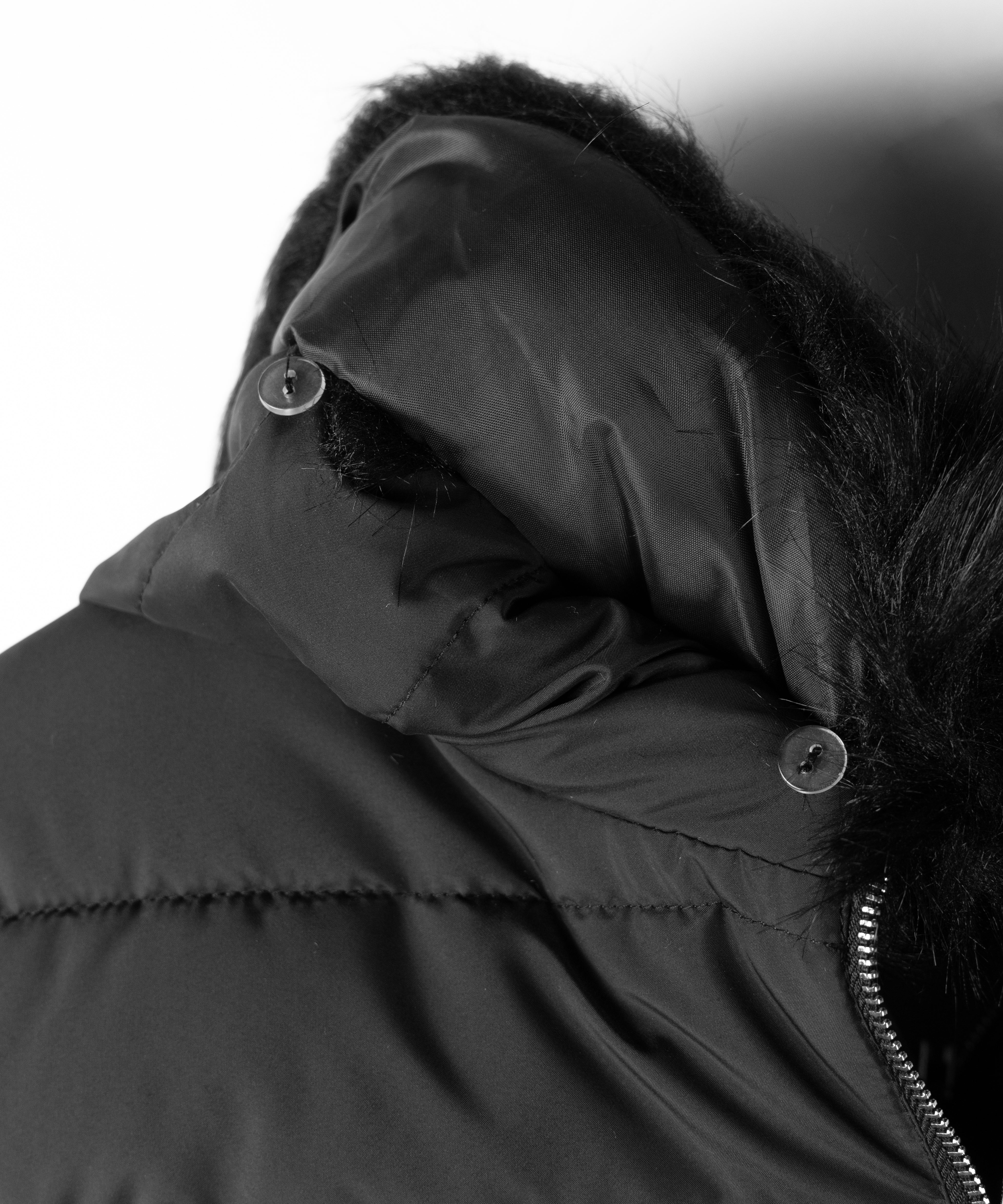 ウエストマークファーフードレディフェイクダウンジャケット / waist mark fur hooded lady fake down jacket