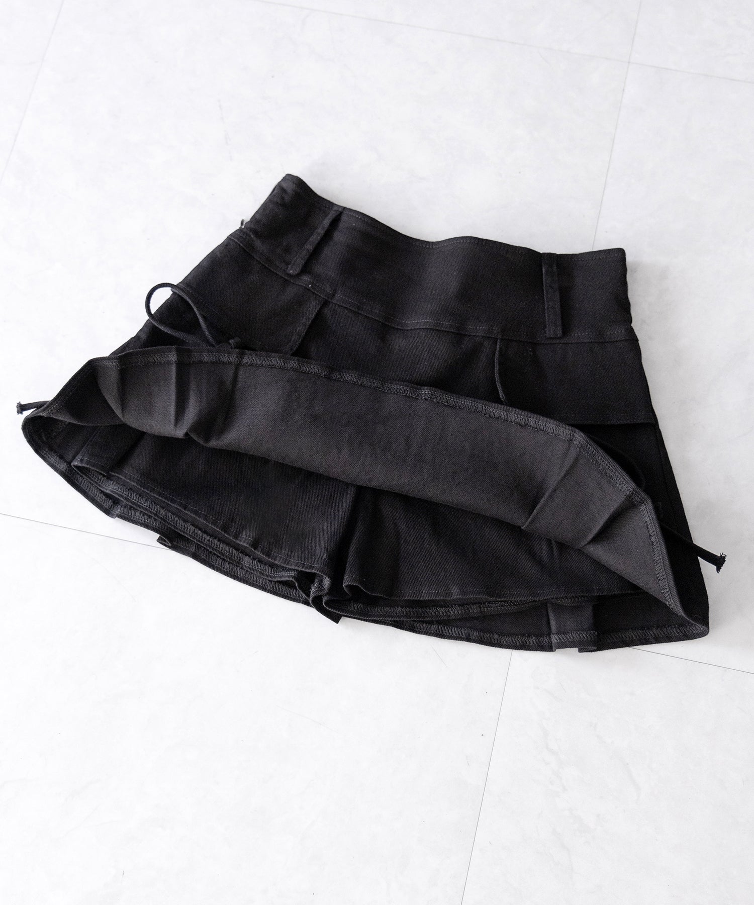 【 2color / 3size 】ヴィンテージライクリボンデニムミニスカパン / vintage like ribbon denim mini skirt pants