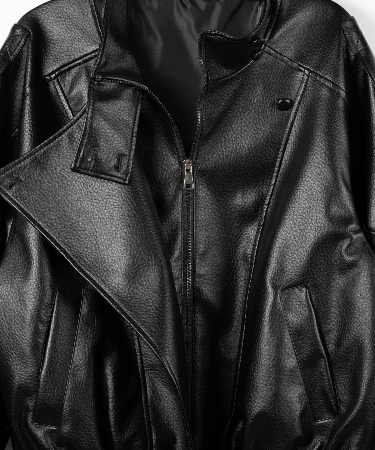 ヴィンテージフェイクレザースタンドカラージップアップブルゾン / 2WAY vintage fake leather stand collar zipup blouson