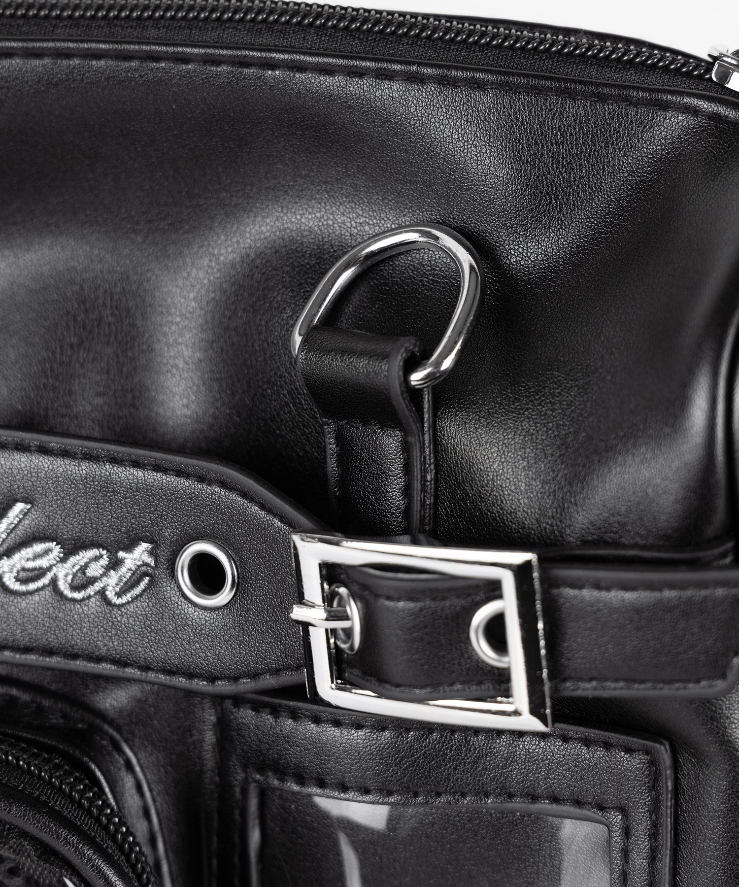 クリアポケット付きレタリング刺繍ショルダーバッグ / clear pocket lettering embroidery shoulder bag