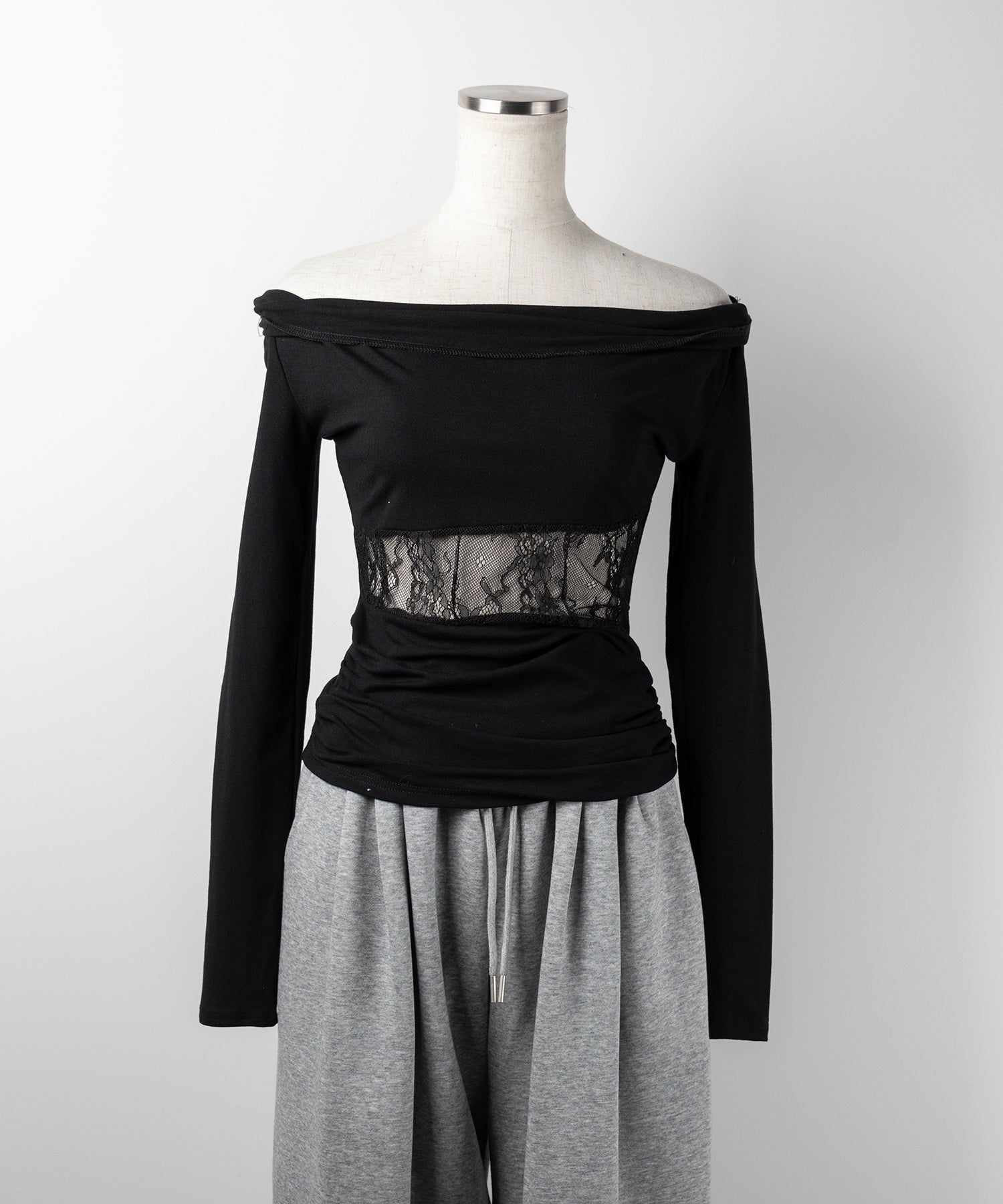 【 2color 】ウエストレースカットアウトオフショルトップス / waist lace cutout offshoulder tops
