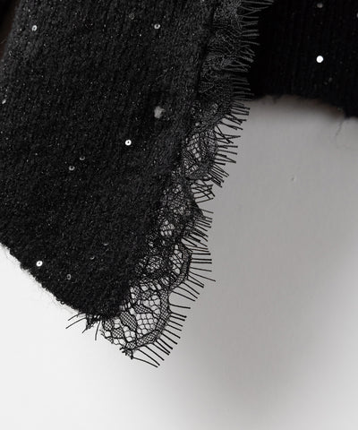 レースドッキングスパングルキーネックニットカーディガン / lace docking spangle key neck knit cardigan