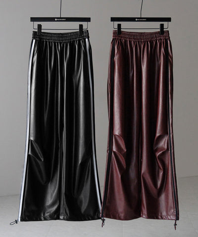 2WAY サイドラインフェイクレザーワイドパンツ / 2WAY Sideline fake leather wide pants