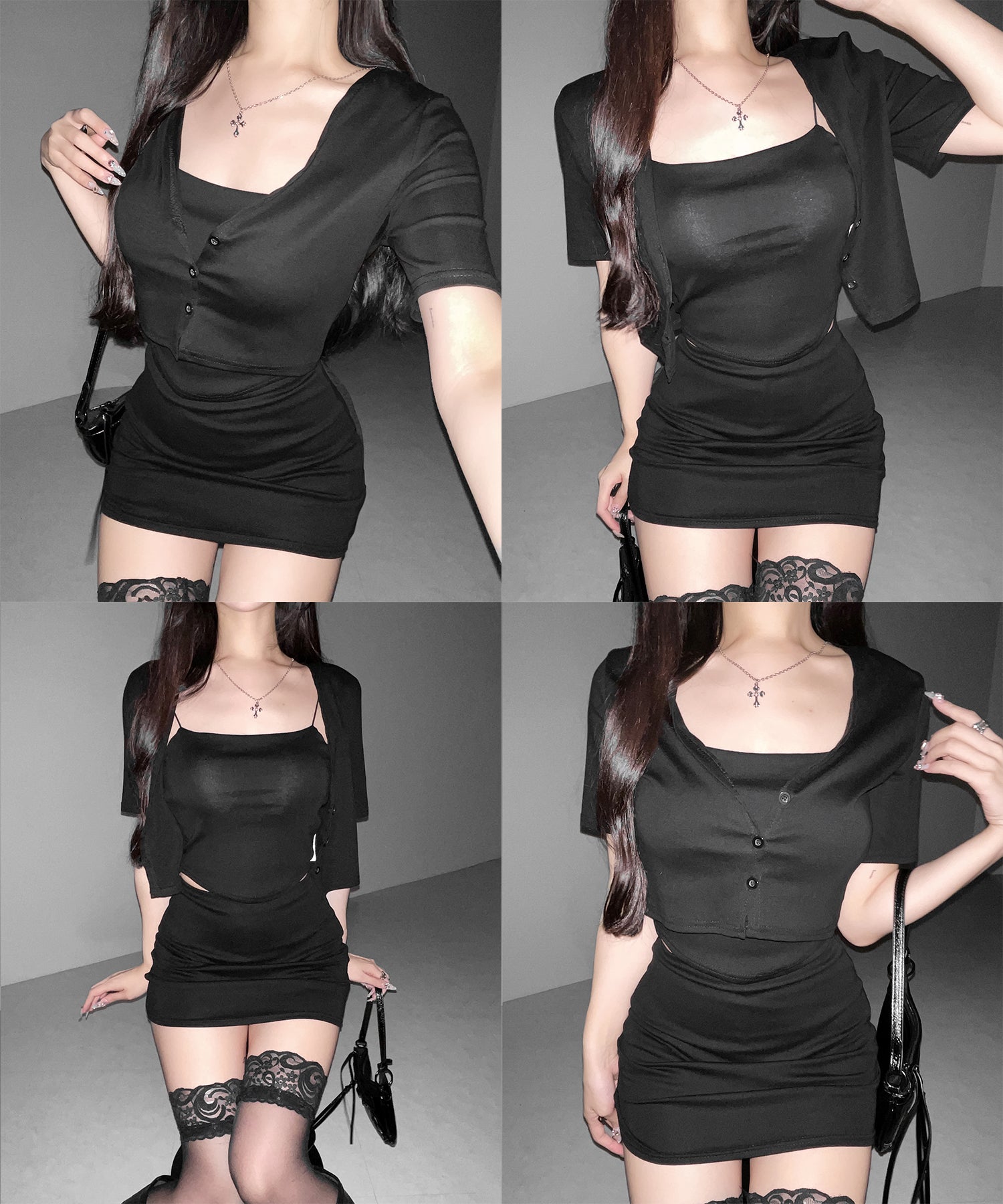 キャミ+カーディガン+ ミニスカート 3点セット / ( wanghong SETUP ) camisole + cardigan + mini skirt 3-piece set