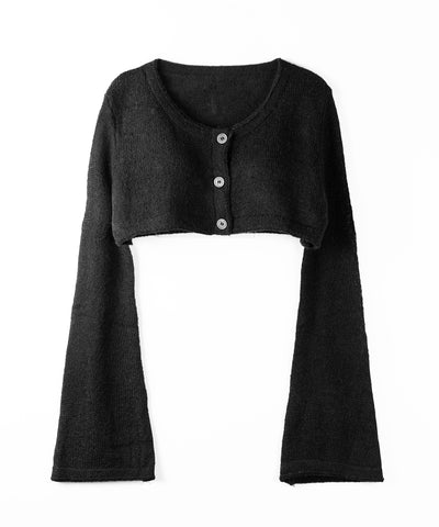 【 2点セット 】フロントリボンニットベアトップ + 長袖ショートカーディガン SET / front ribbon knit bare top + long sleeve short cardigan set
