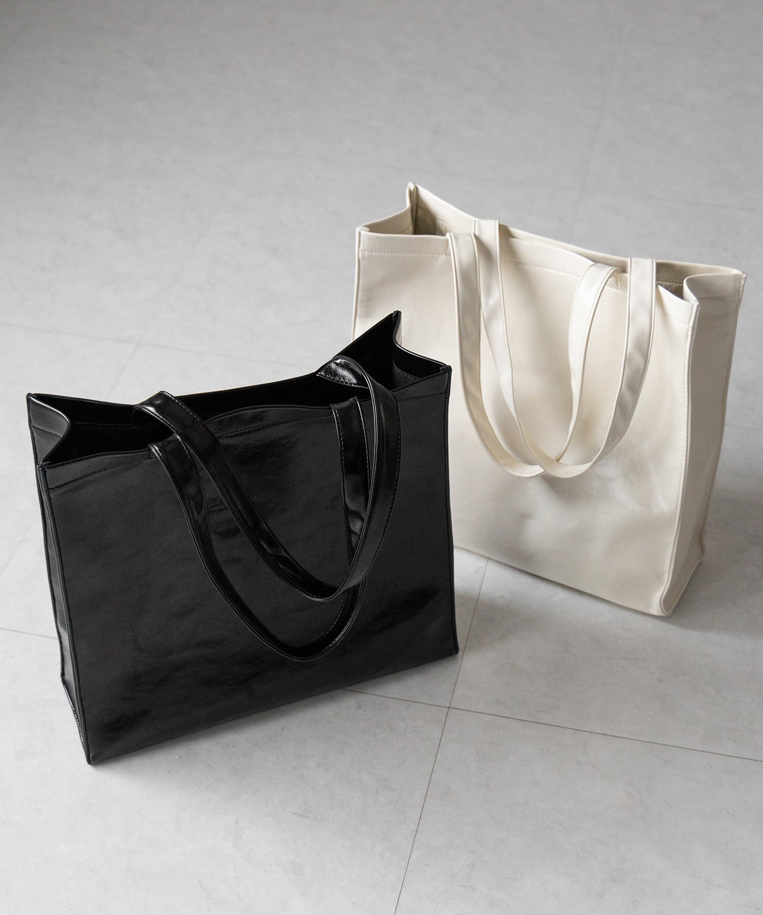 【 2color / 大容量 】フェイクレザービッグスクエアトートバッグ / fake leather big square tote bag