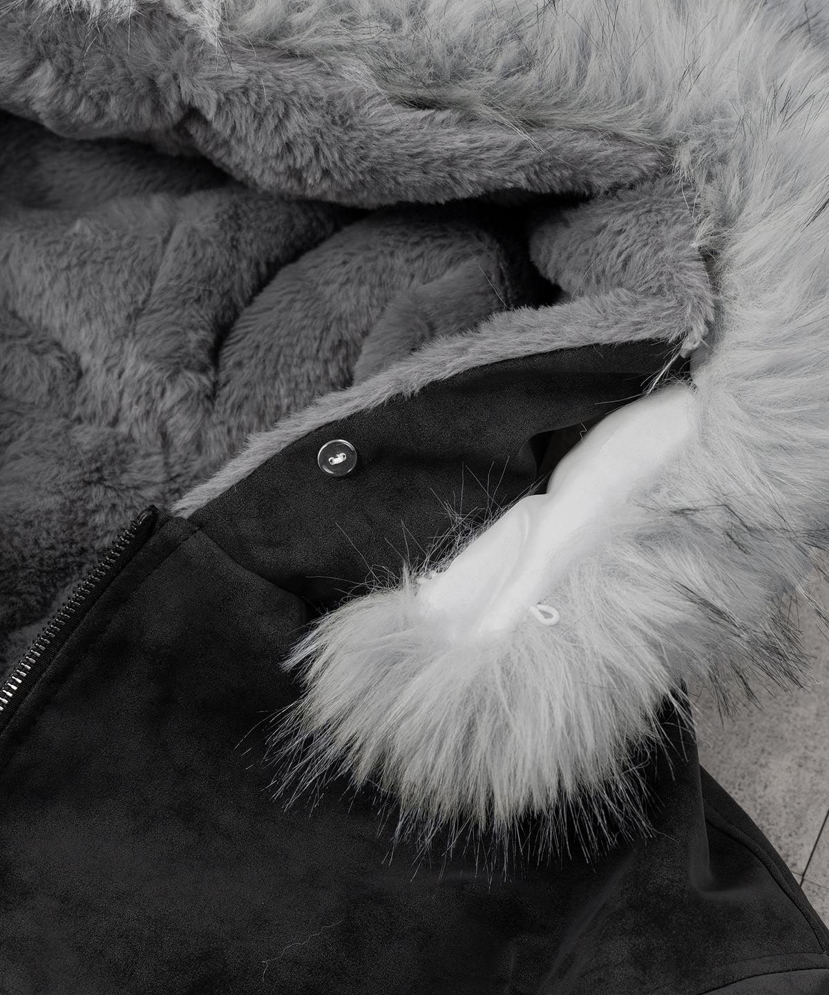 ファーフードヴィンテージフェイクレザーオーバーブルゾン / fur hooded vintage fake leather over blouson
