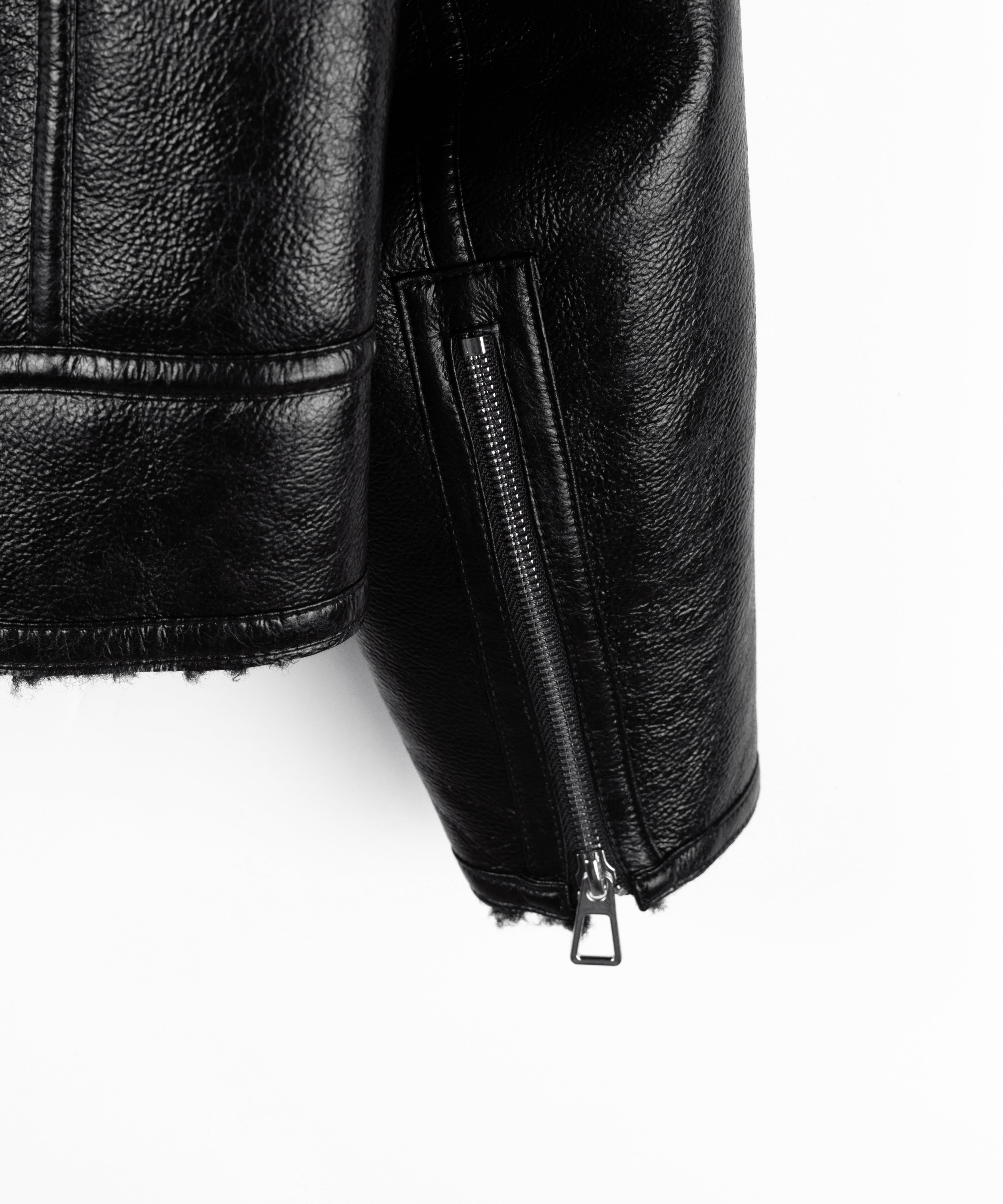 ヴィンテージレザーフーディボアムートンジャケット / vintage leather hoodie boa mouton jacket