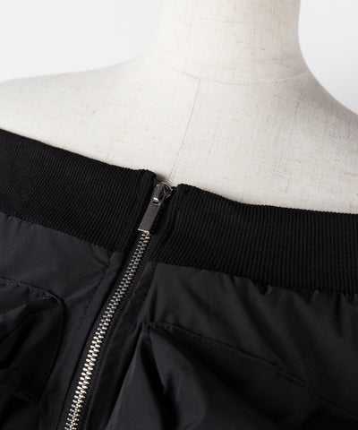 【 セットアップ 】アウトポケットオフショルカーゴブルゾン & ダブルジップカーゴミニスカート SET / out pocket off shoulder cargo blouson & double zip cargo mini skirt SET