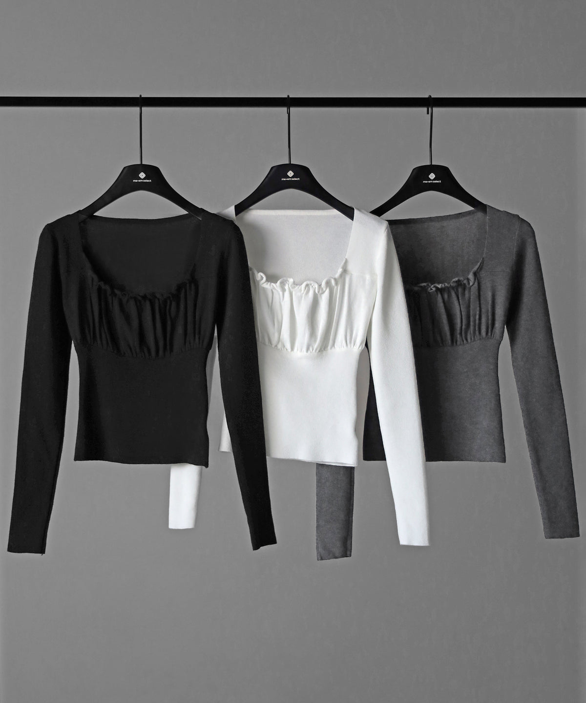 フリルギャザースクエアネック長袖ニットトップス / frill gather square neck longsleeve knit tops