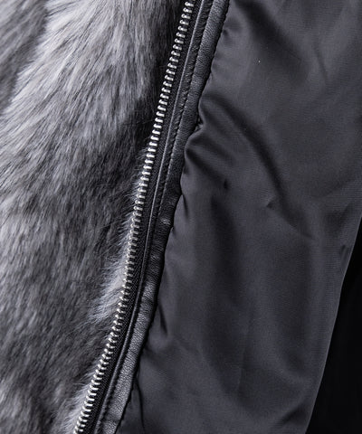 ダブルジップスタンドカラーミックスファージャケット / double zip stand collar mix fur jacket