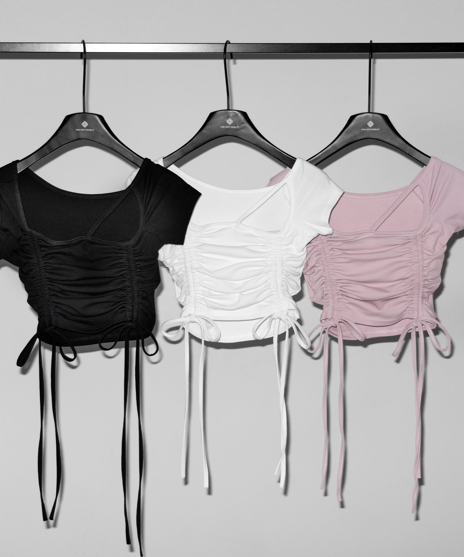 ダブルシャーリングリボンストラップTシャツ / double shirring ribbon strap T-shirts