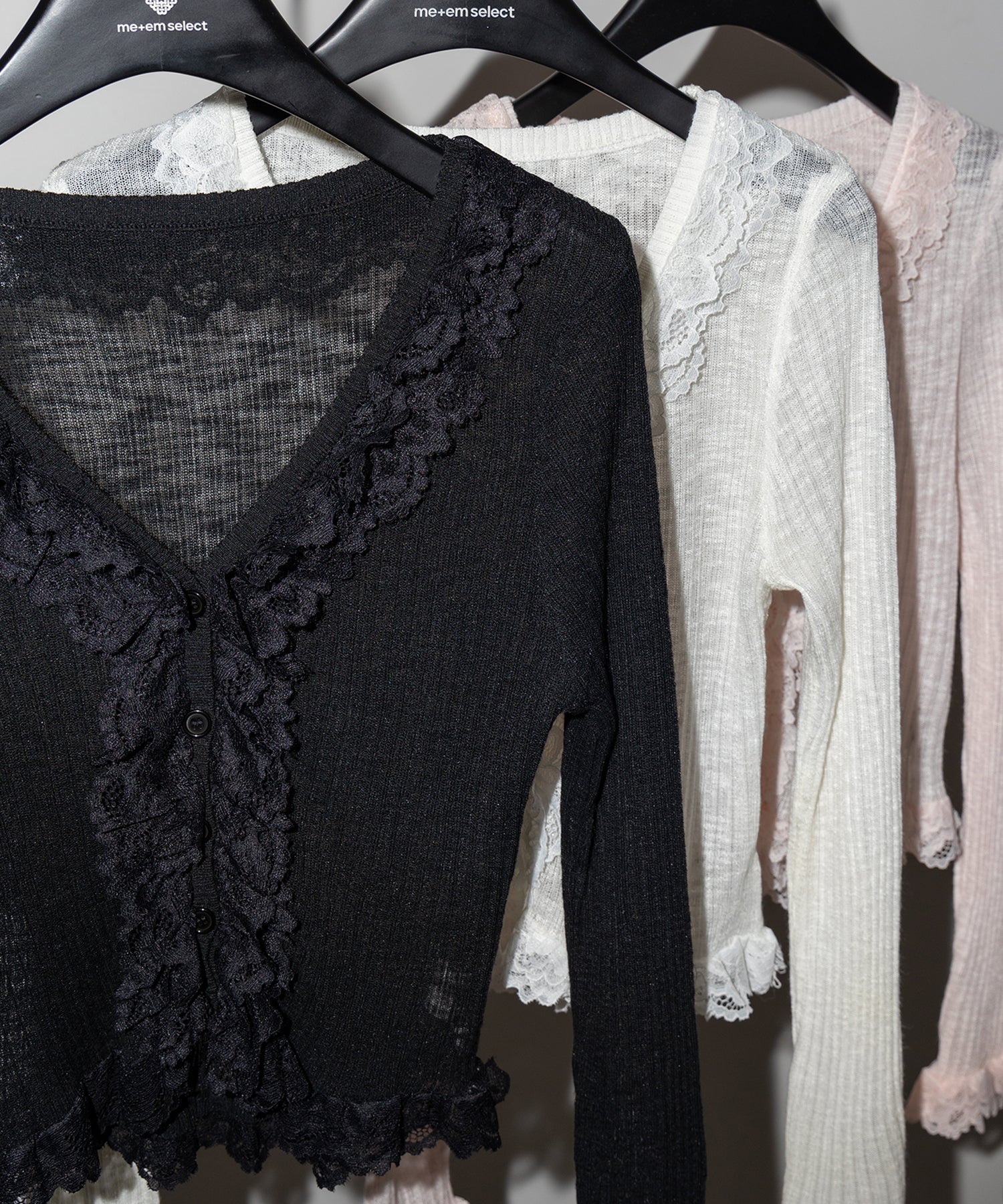 レースフリルシアーニットカーディガン / lace frill sheer knit cardigan