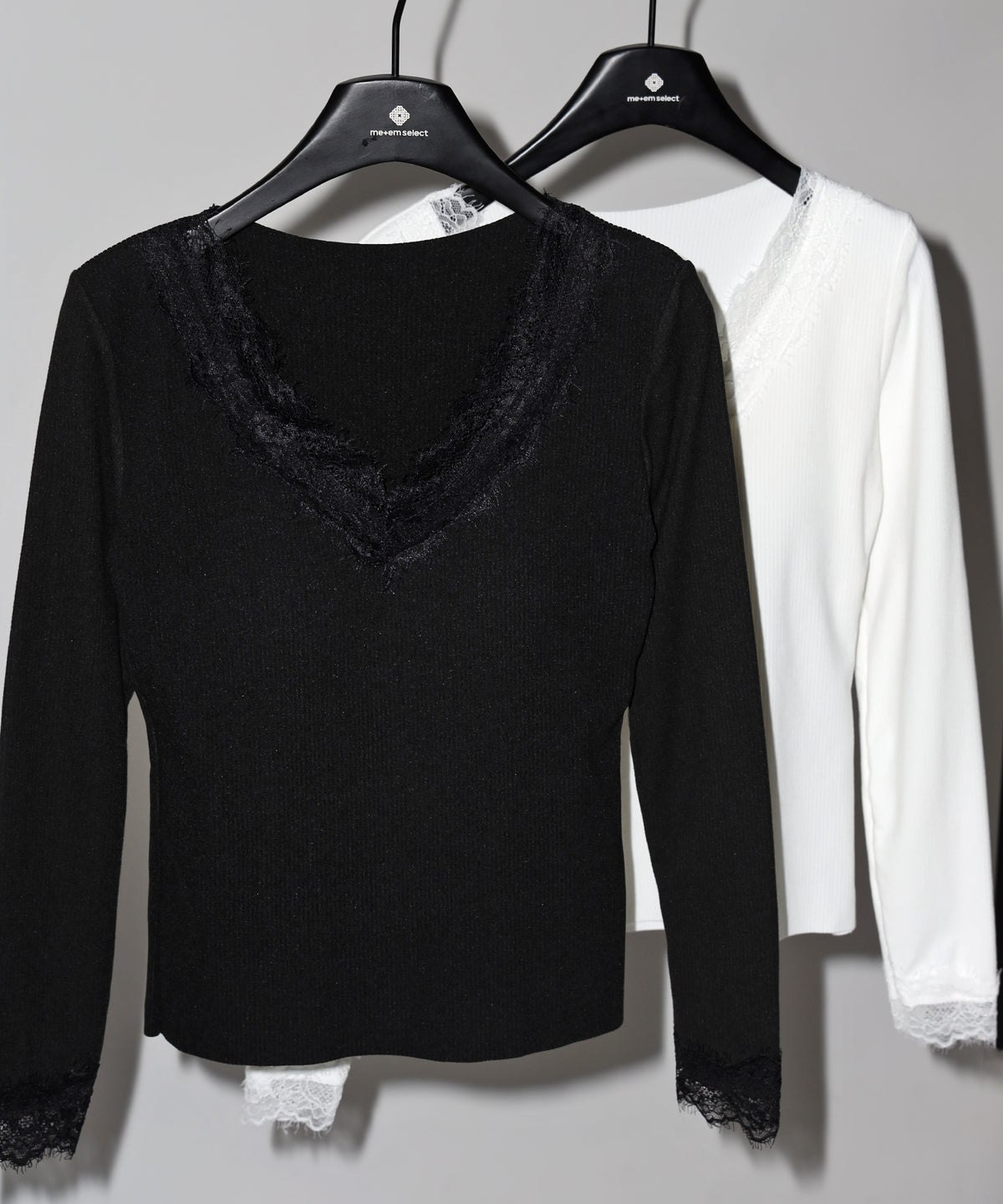【 微起毛 】レーストリムタイトリブ長袖Tシャツ / lace trim tight rib long sleeve T-shirt