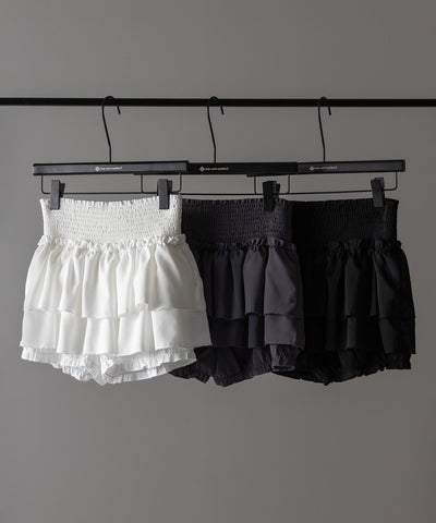 2段フリルシャーリングミニスカパン / double frill shirring mini skirt pants