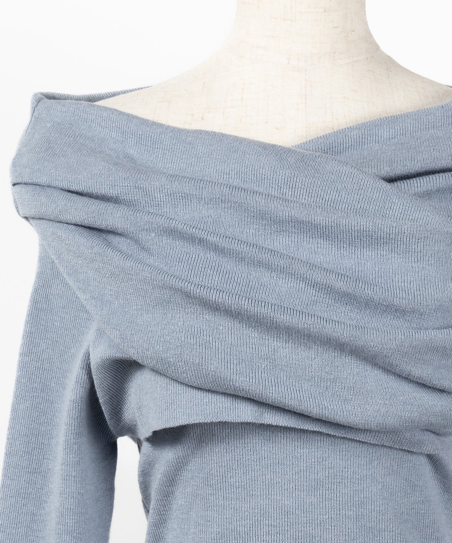 タックデザインドレープオフショルダーリブニット