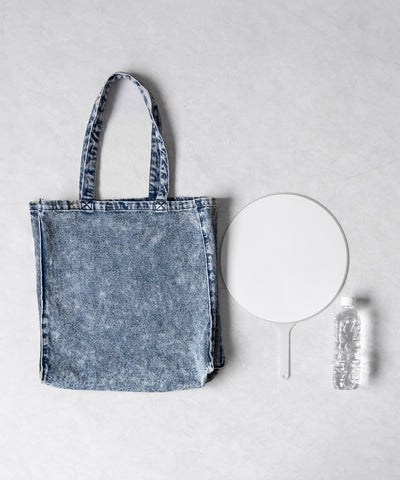 ヴィンテージケミカルブリーチビッグスクエアデニムトートバッグ / vintage chemical bleach big square denim tote bag