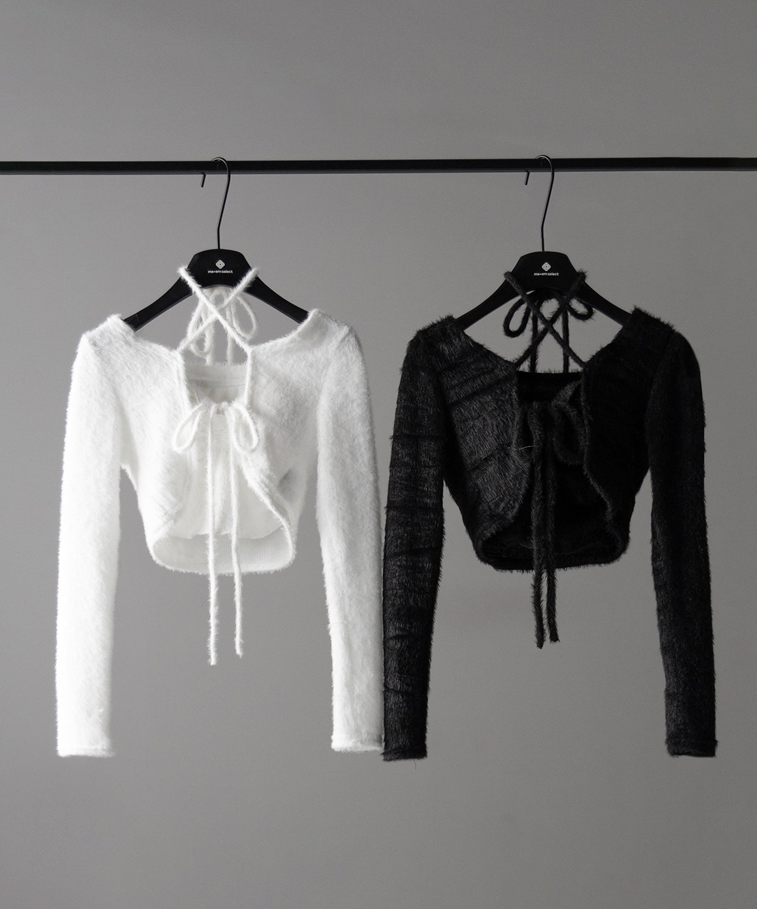 【 2点セット 】シャギーリボンベアトップス & ショートシャギーカーディガン SET / Shaggy ribbon bare tops & short shaggy cardigan