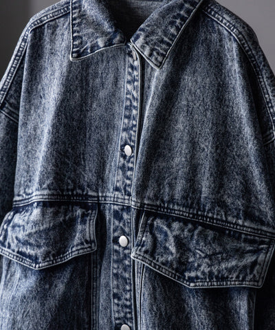 【 デニムセットアップ着用可能 】ヴィンテージケミカルブリーチボーイフレンドデニムジャケット / vintage chemical bleach boyfriend denim jacket