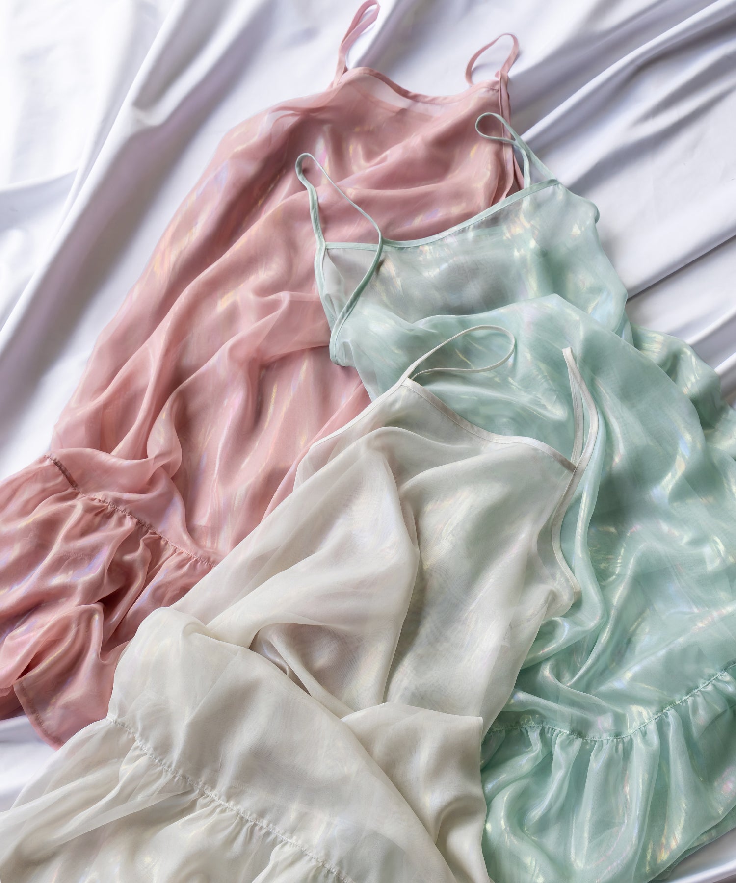 オーロラグロスオーガンジーギャザーフレアキャミワンピース / Aurora gloss organdygather flare cami onepiece