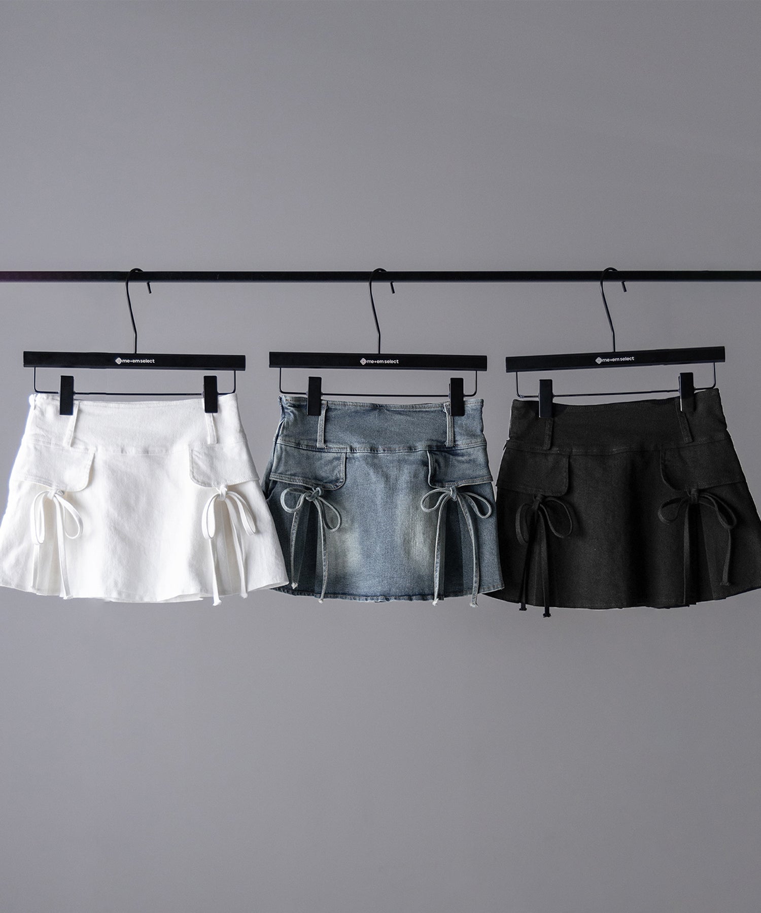 【 2color / 3size 】ヴィンテージライクリボンデニムミニスカパン / vintage like ribbon denim mini skirt pants