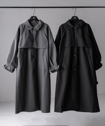 【 ウエストマークベルトSET 】2WAY ステンカラーレディメルトンロングコート / 2WAY soutien collar lady melton long coat
