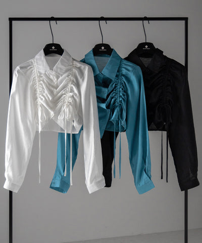 ダブルリボンシャーリングショートシアーシャツ / double shirring ribbon short sheer shirts