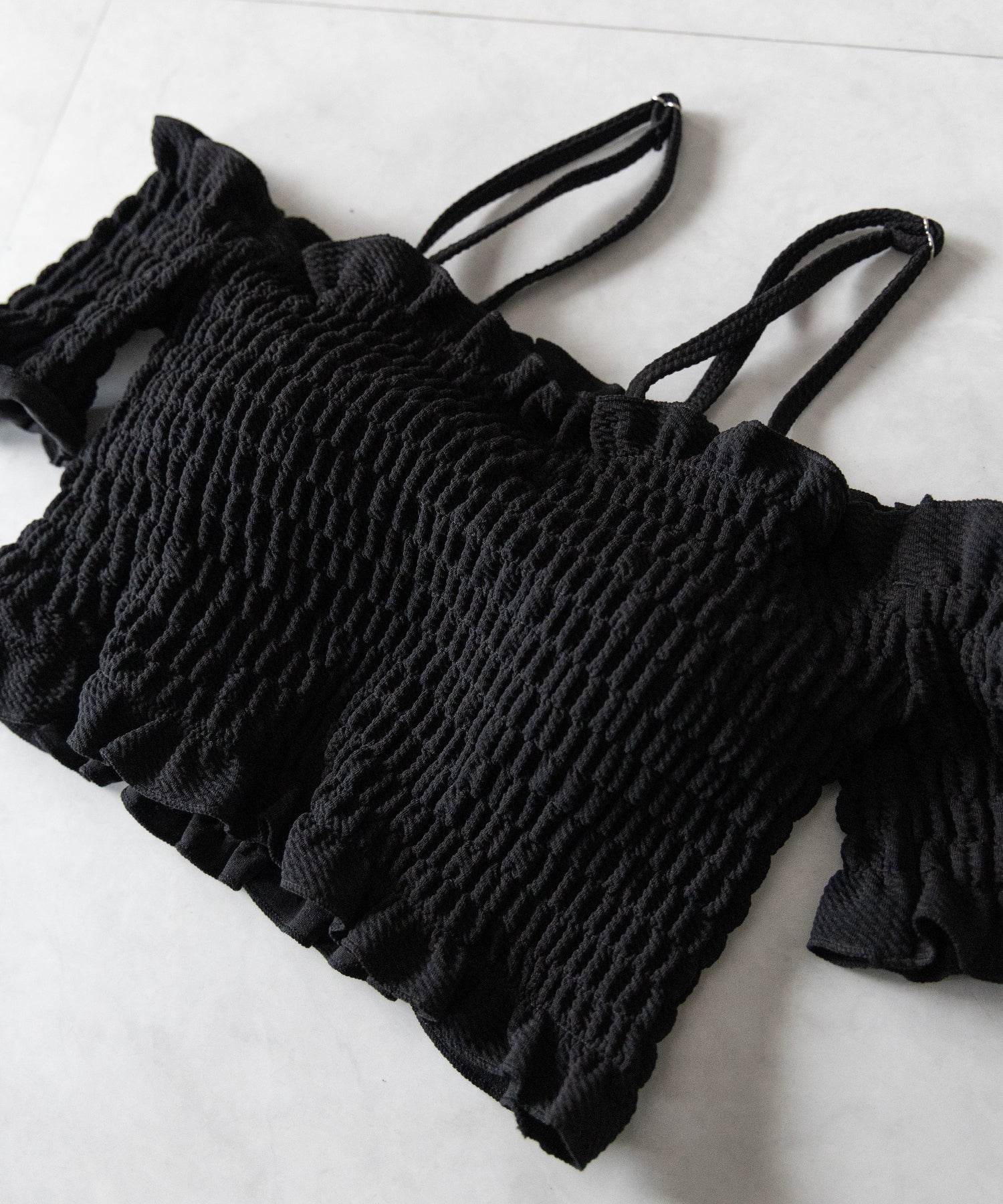 【 レディース水着/2点セット 】オフショルダーシャーリングギャザーハイウエストビキニ / off shoulder shirring gather highwaist bikini