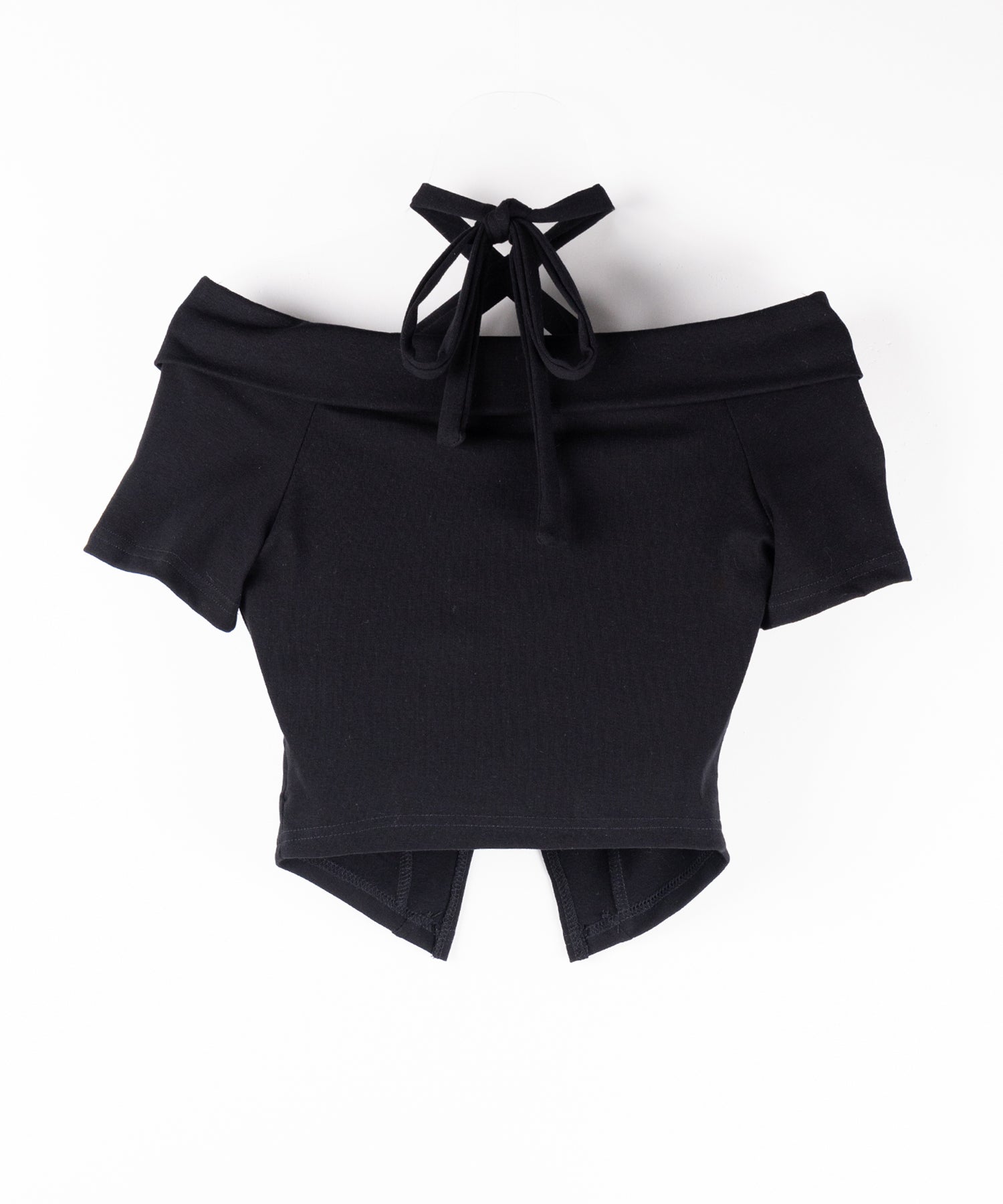 ダブルジップクロスネックオフショルTシャツ / double zip cross neck off shoulder T-shirt