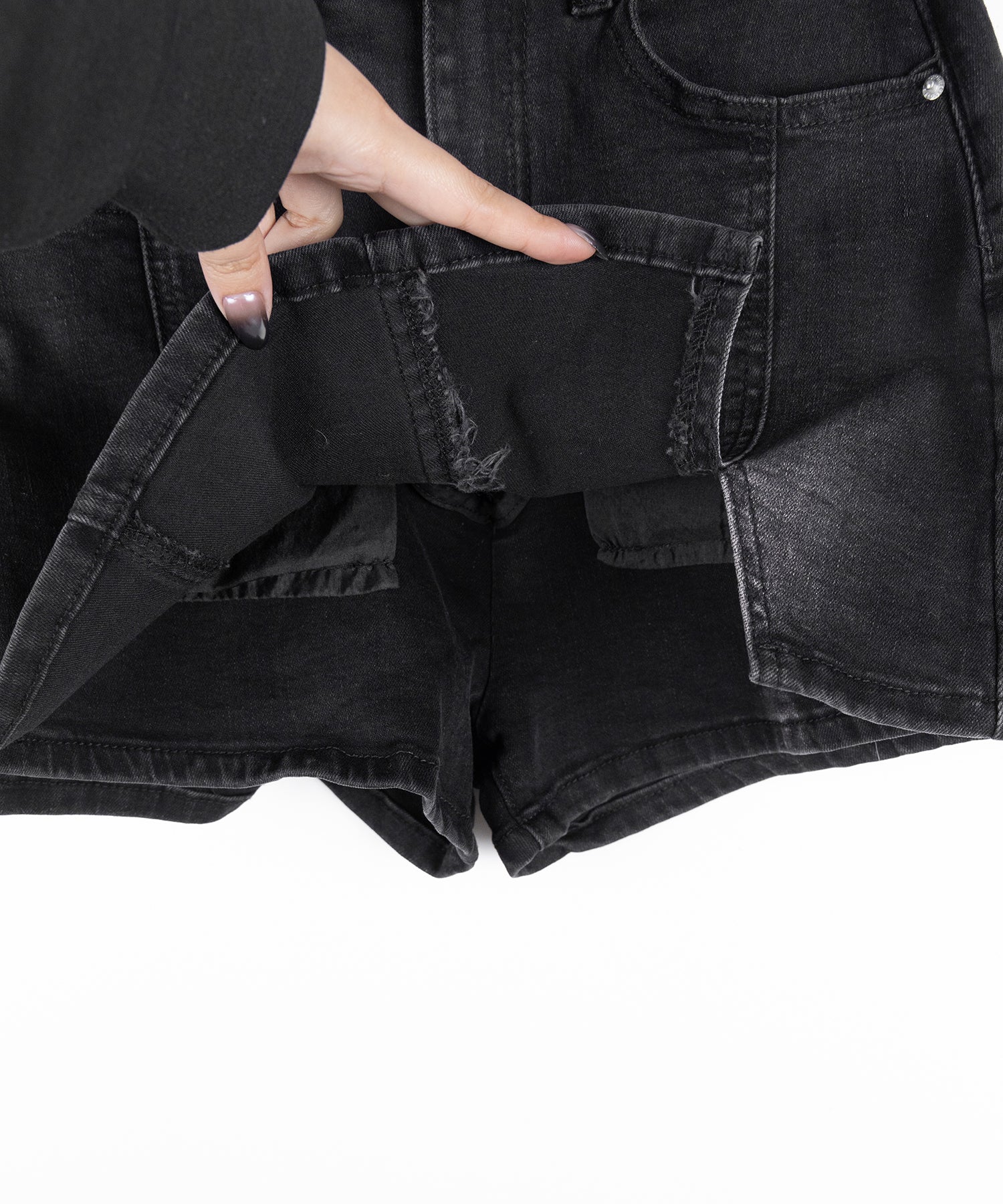 ミニスリットストレッチレイヤードデニムミニスカパン / mini slit stretch layered denim mini skirt pants