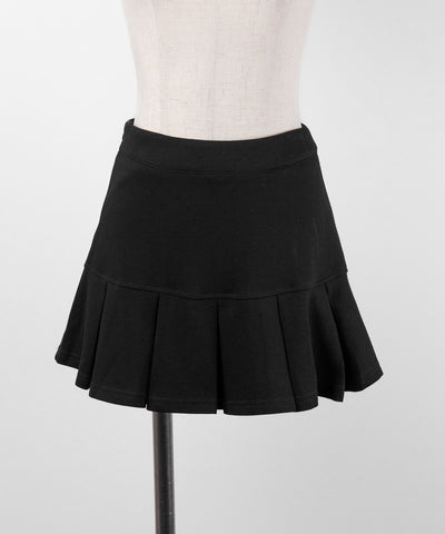 【 2点セット 】スキッパーネック半袖Tシャツ & プリーツミニスカート ワンホンセットアップ / skipper neck short sleeve T-shirt & pleated mini skirt wanghong setup