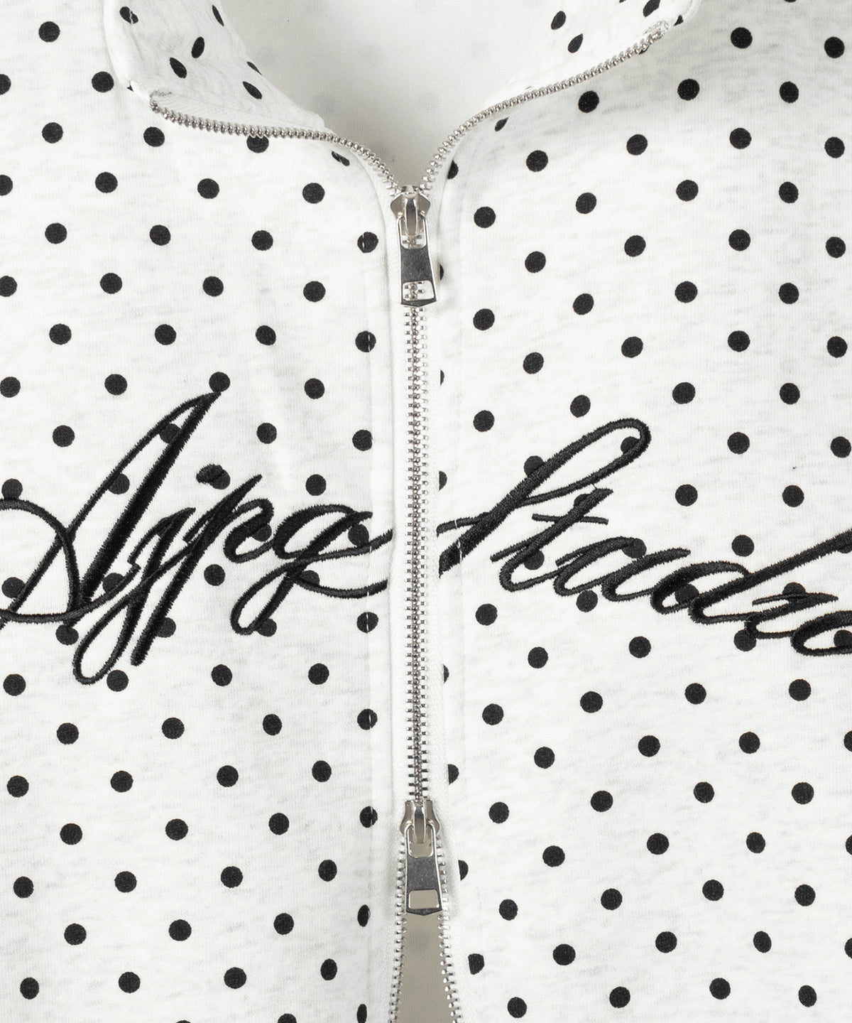 レタリングロゴ刺繍ドットラインオーバースウェットブルゾン / lettering logo embroidery dot line over sweat blouson