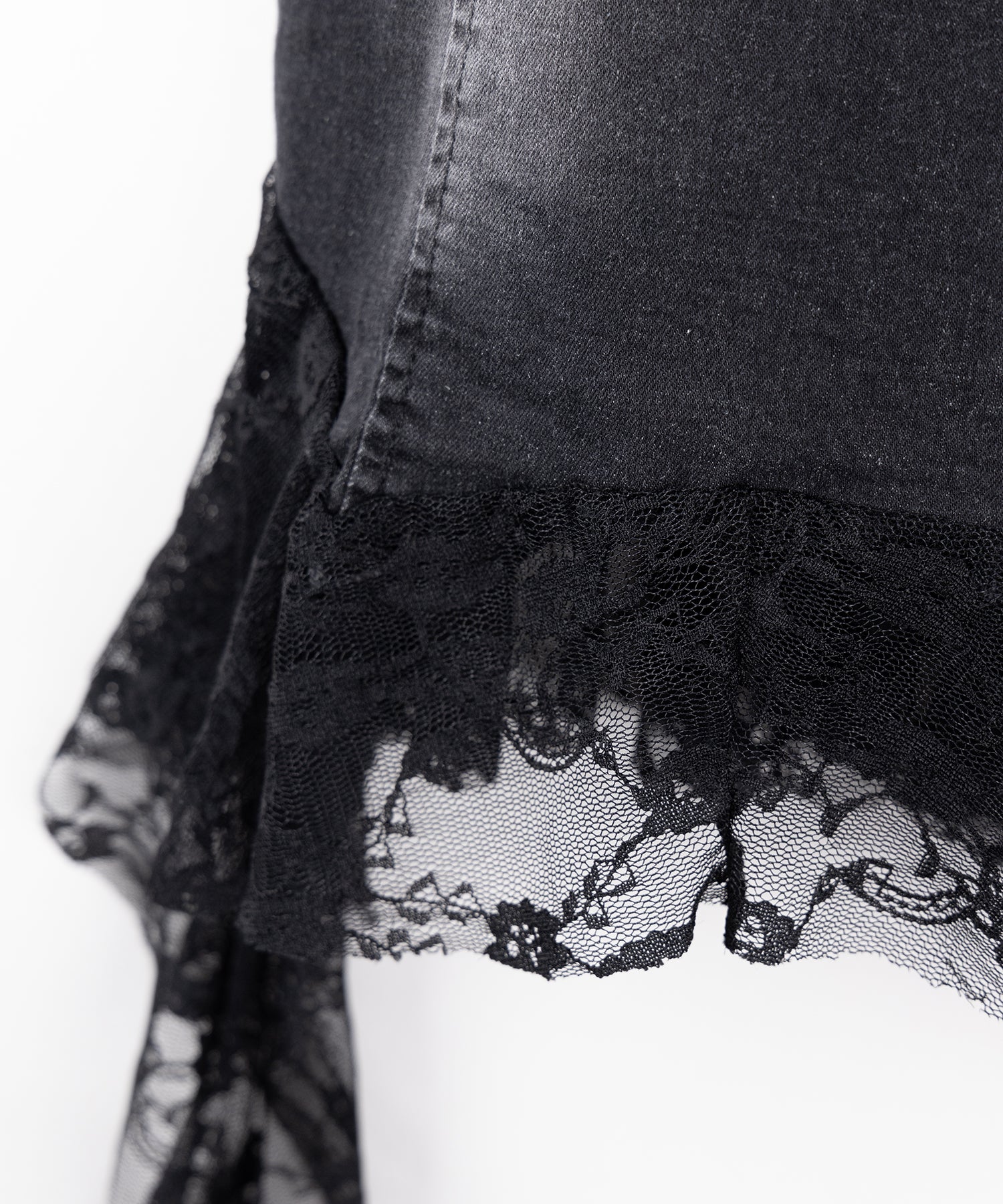 【 2color 】ヴィンテージライクレースフリルデニムビスチェ / vintage like lace frill denim bustier