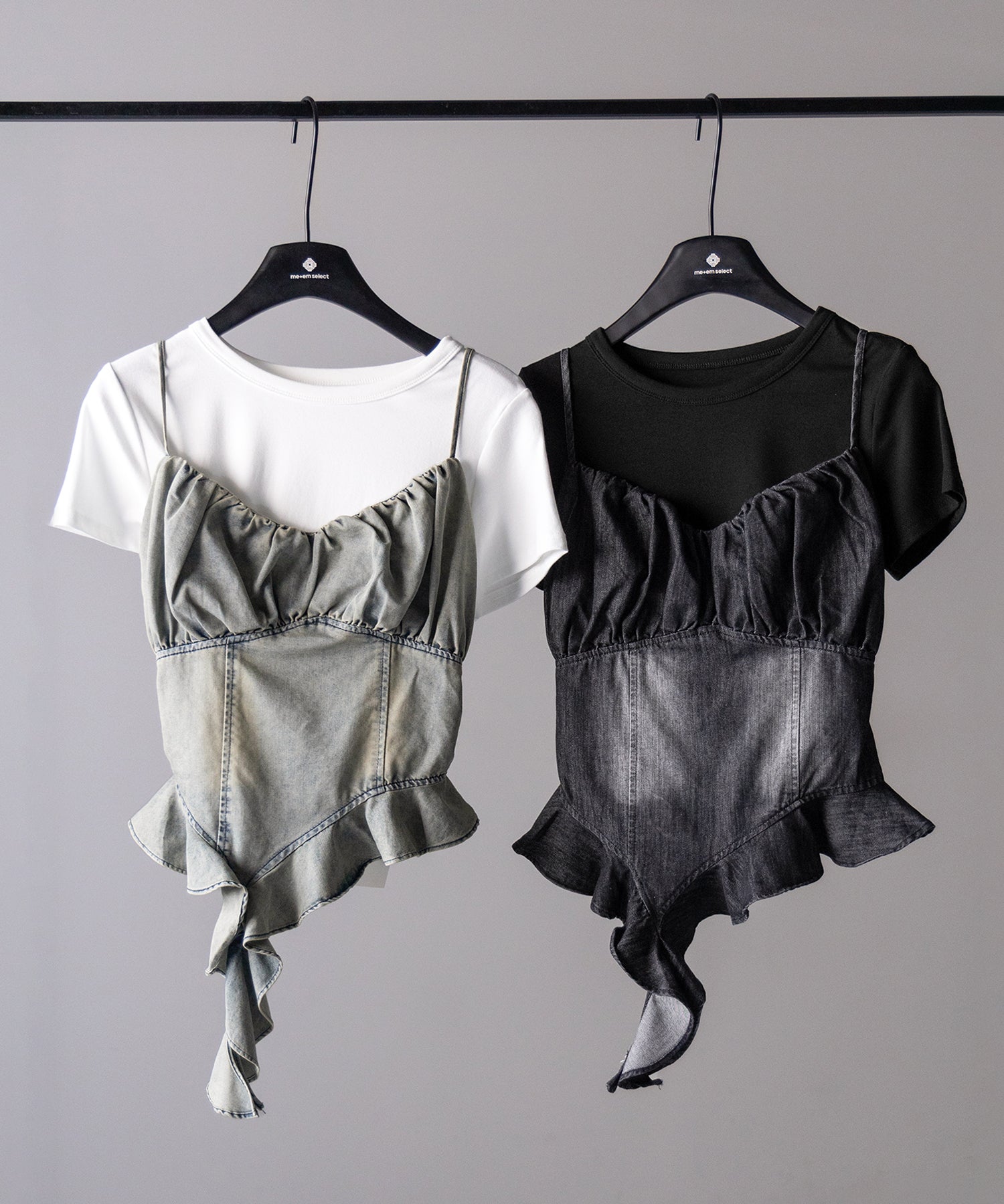 【 2点セット 】ヴィンテージデニムビスチェ & 半袖レイヤードTシャツセット / vintage denim bustier & short sleeve layered T-shirts set