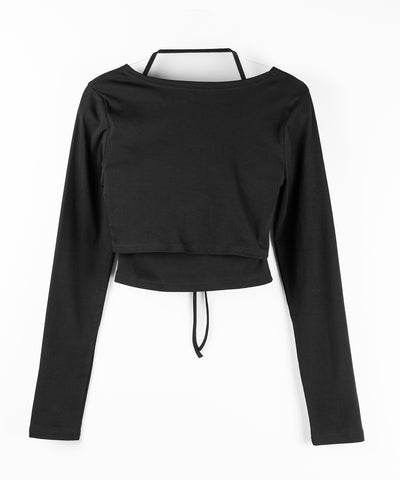 【 2点セット 】フロントリボン長袖ショートカーディガン+ ホルターキャミソール SET / front ribbon longsleeve short cardigan + halter camisole SET