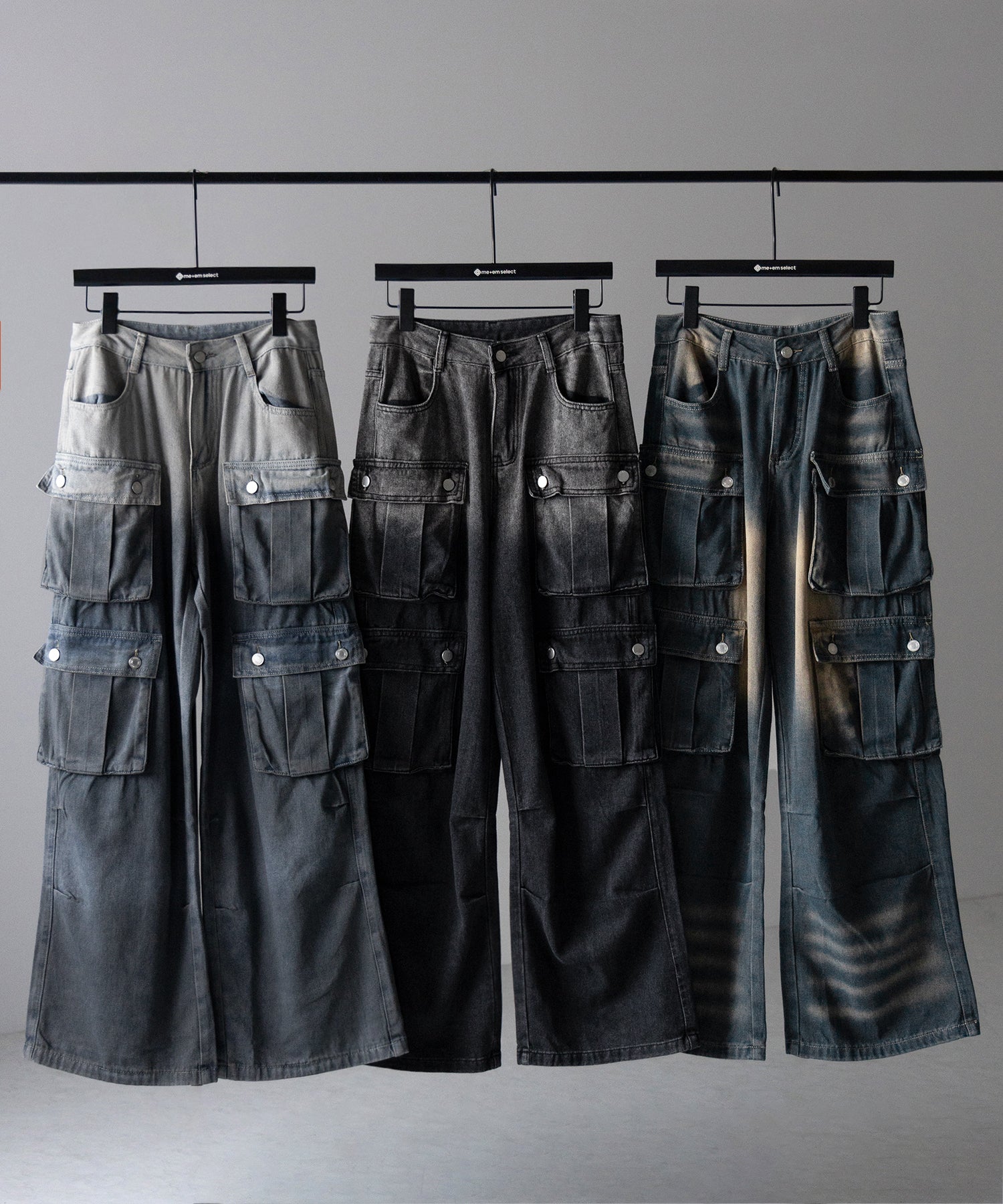 【 3color /4size 】オーバーダイグラデーションヴィンテージワイドカーゴデニム / overdyed gradation vintage wide cargo denim