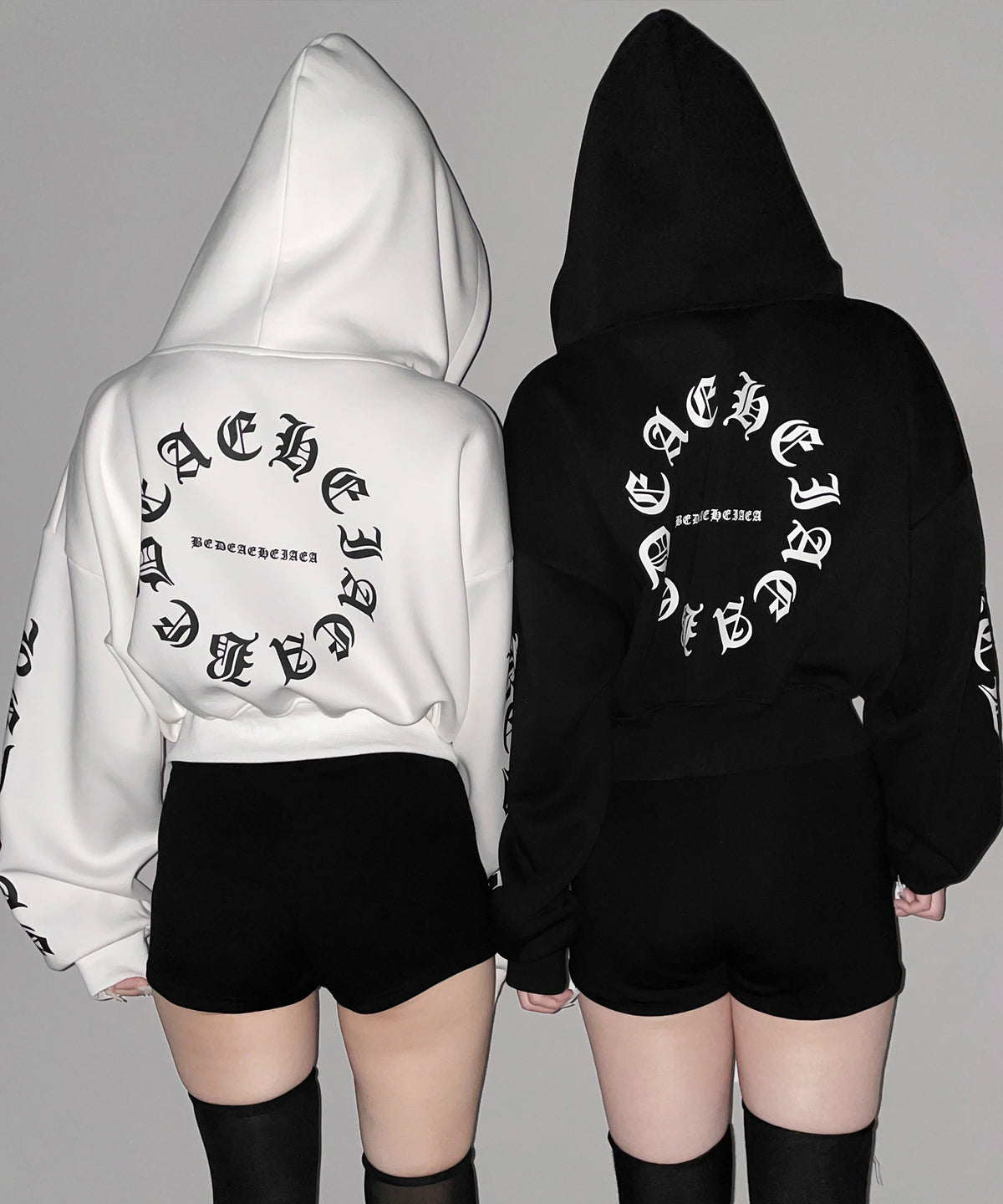 グランジロゴダブルジップショートパーカー / grunge logo double zip short hoodie