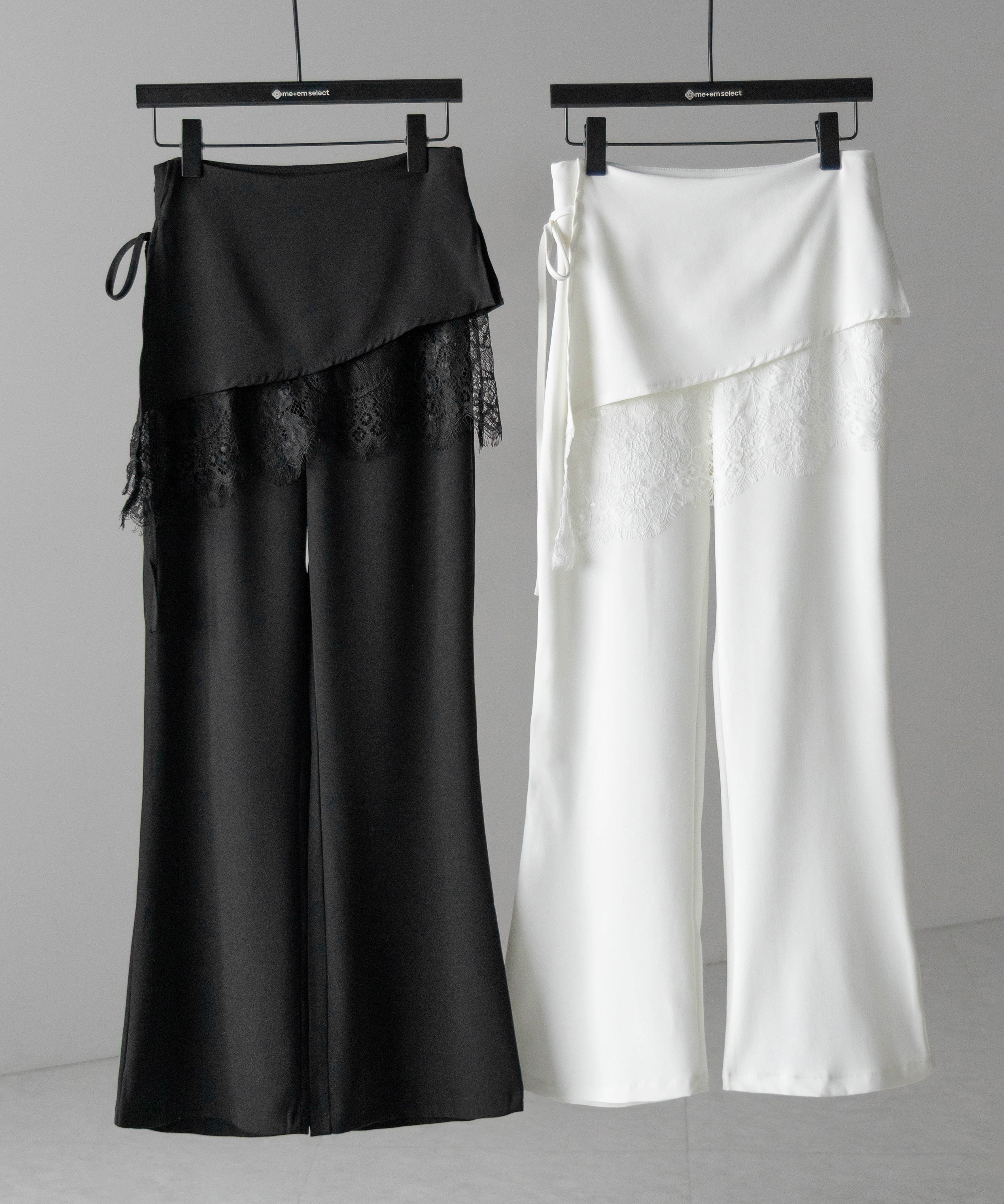 【3size 】レースレイヤードサイドリボンラップフレアスラックス / lace layered side ribbon wrap flare slacks