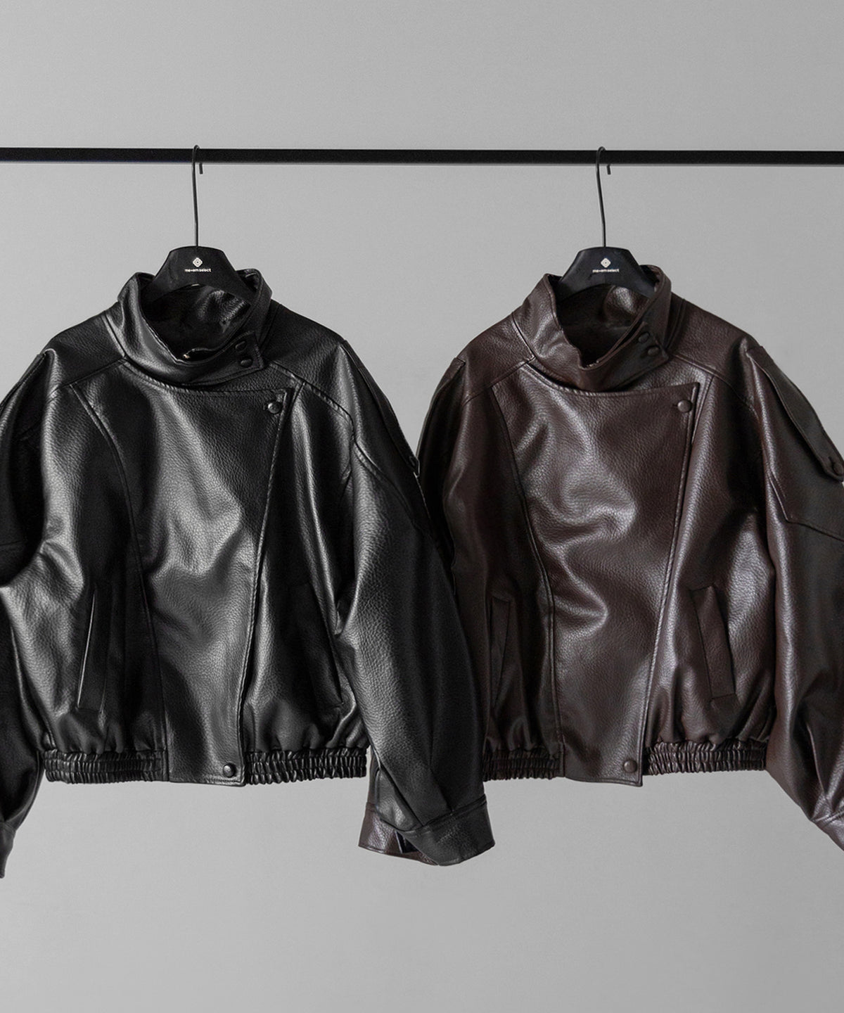 ヴィンテージフェイクレザースタンドカラージップアップブルゾン / 2WAY vintage fake leather stand collar zipup blouson