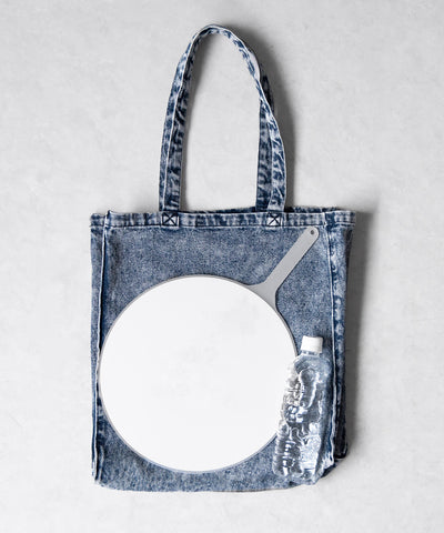 ヴィンテージケミカルブリーチビッグスクエアデニムトートバッグ / vintage chemical bleach big square denim tote bag
