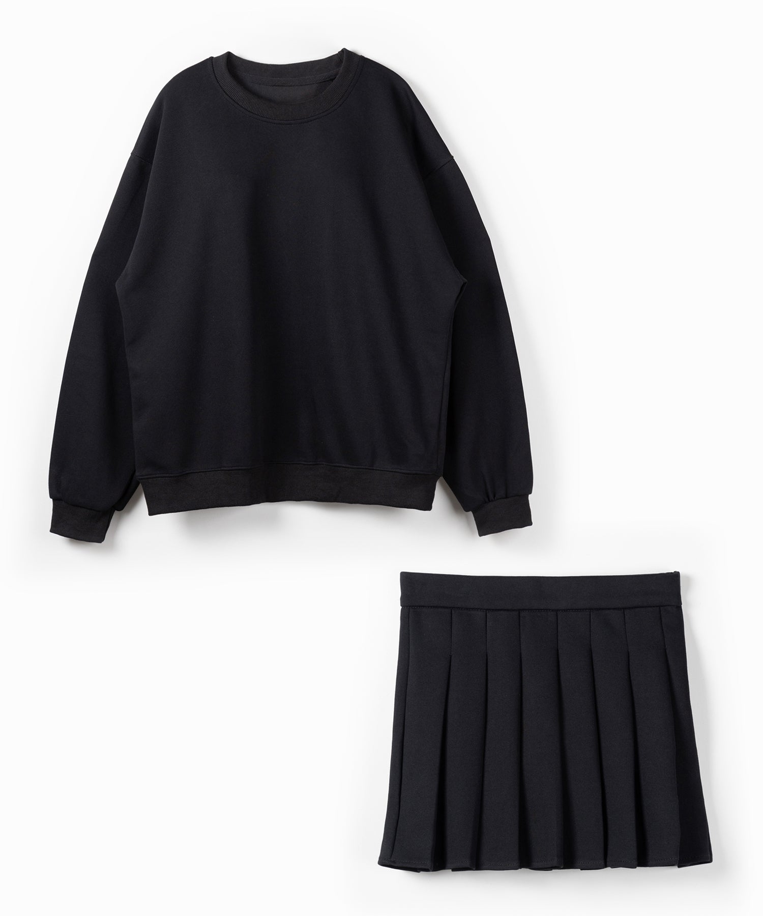 【 セットアップ 】オーバースウェットトップス + プリーツミニスカート SET / oversweat tops + pleated mini skirt SET