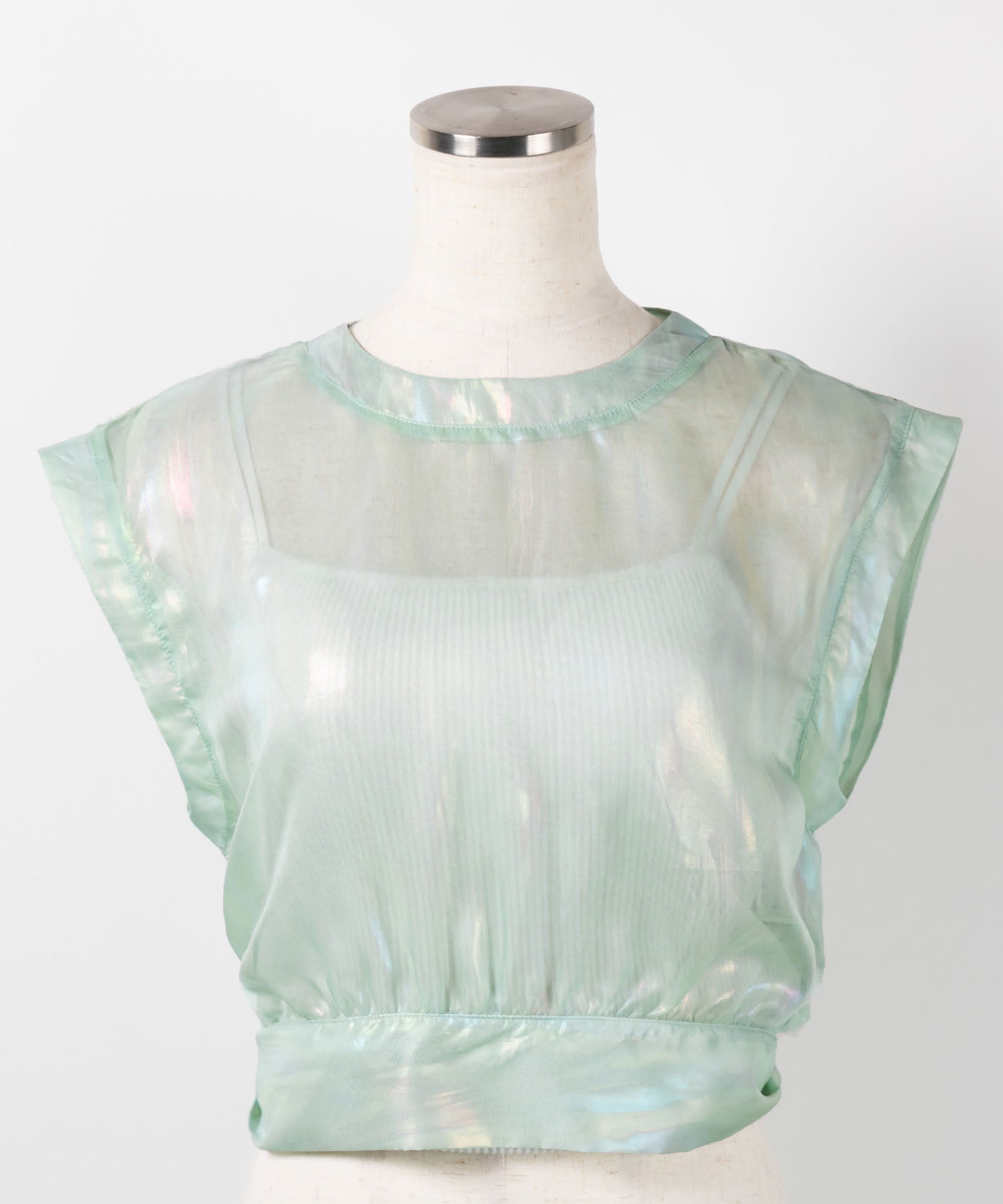 【 3color 】オーロラグロスオーガンジーバックリボンショートブラウス / Aurora gloss organdy back ribbon short Blouse