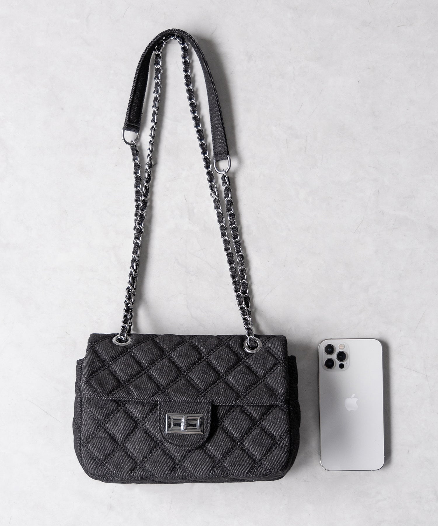 【2WAY 】キルティングチェーンデニムフラップショルダーバッグ / quilting chain denim flap shoulder bag