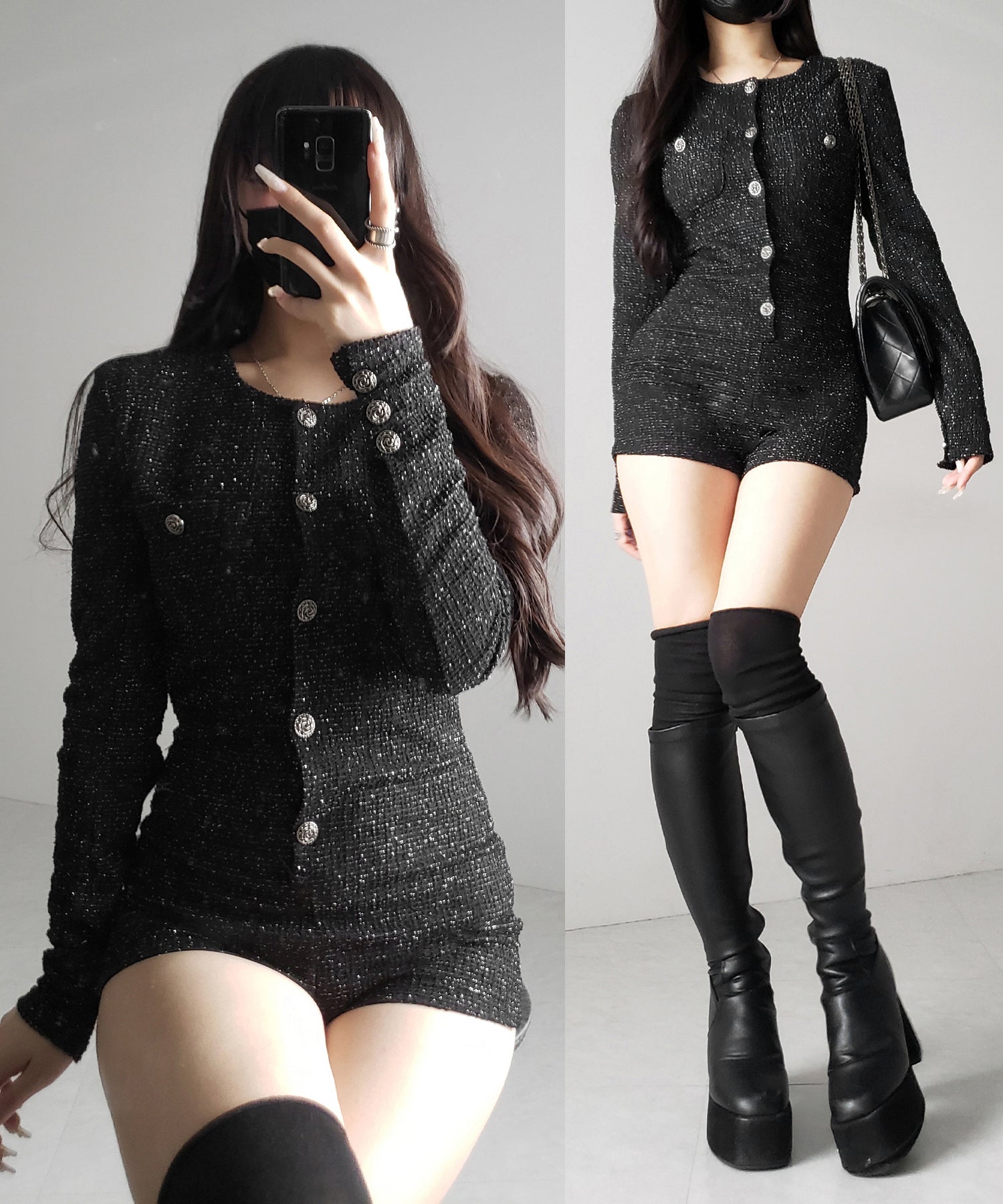 ブラックツイードレディミニオールインワン / black tweed lady mini allinone