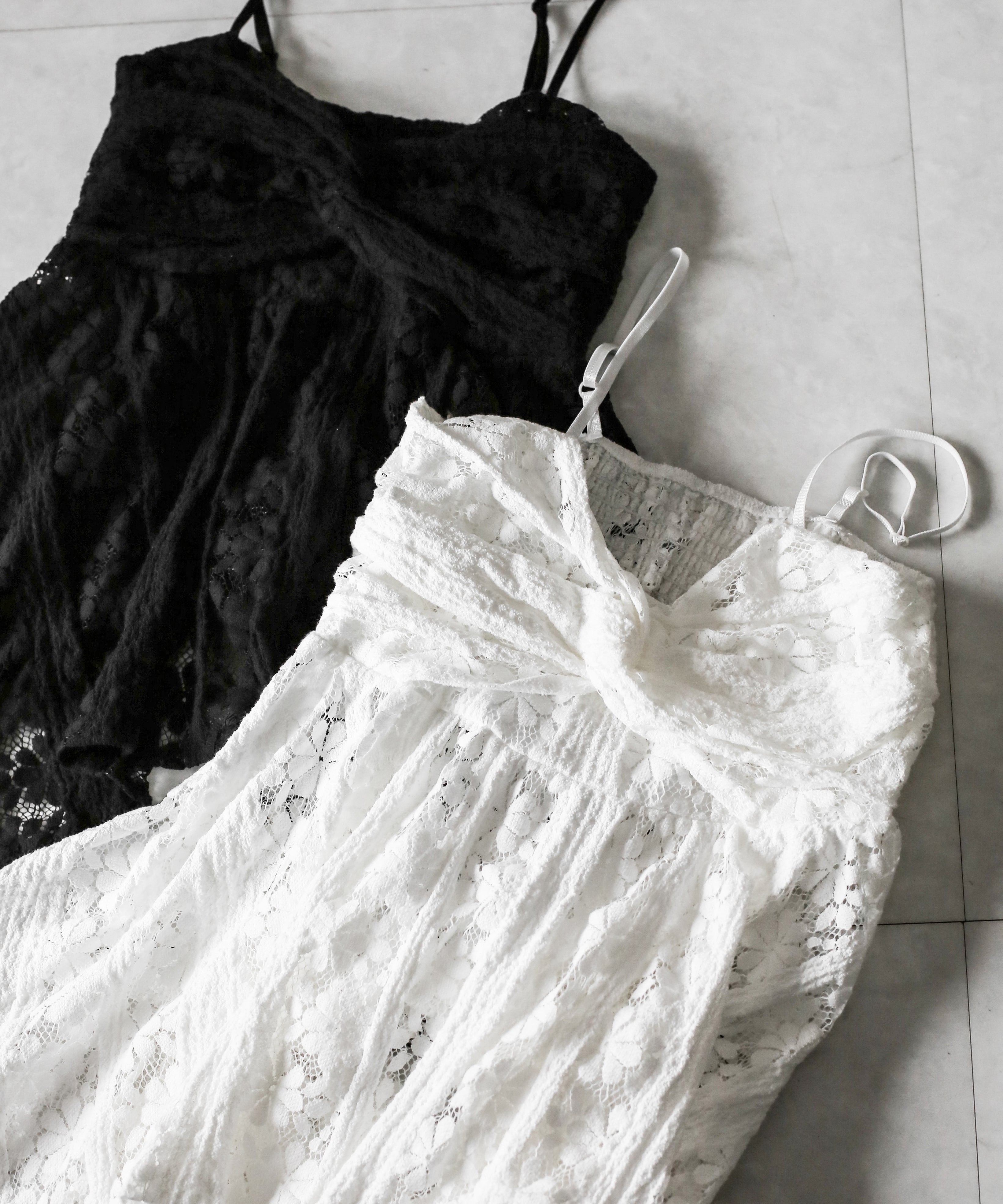 フロントリボンレースフレアキャミチュニック / front ribbon lace flare camisole tunic