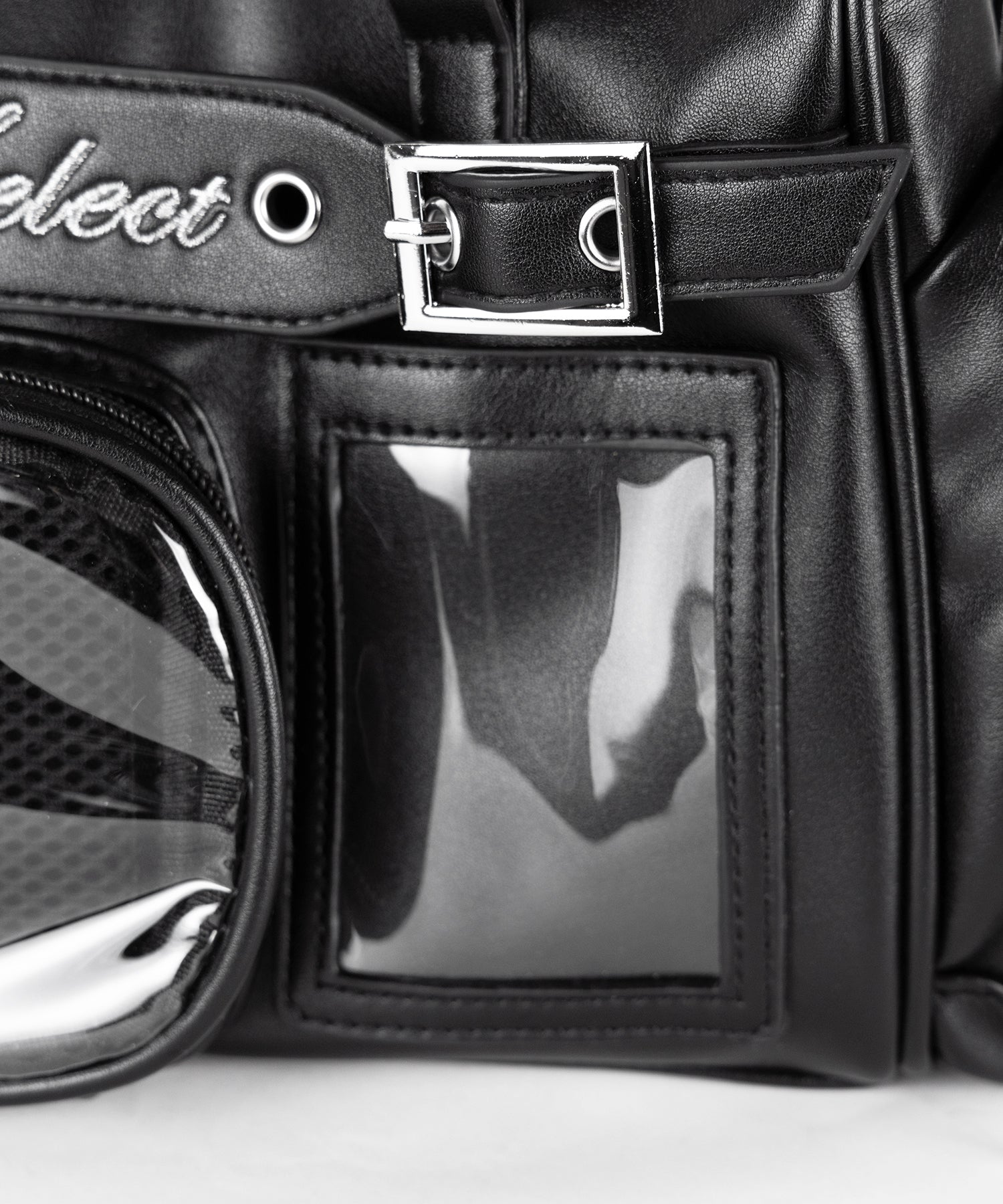 クリアポケット付きレタリング刺繍ショルダーバッグ / clear pocket lettering embroidery shoulder bag