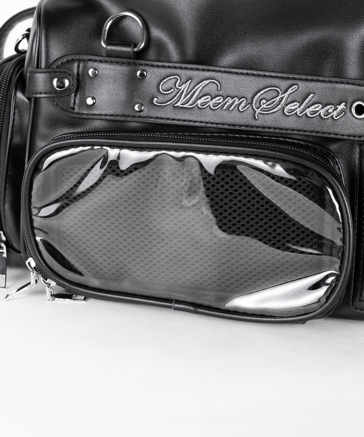 クリアポケット付きレタリング刺繍ショルダーバッグ / clear pocket lettering embroidery shoulder bag