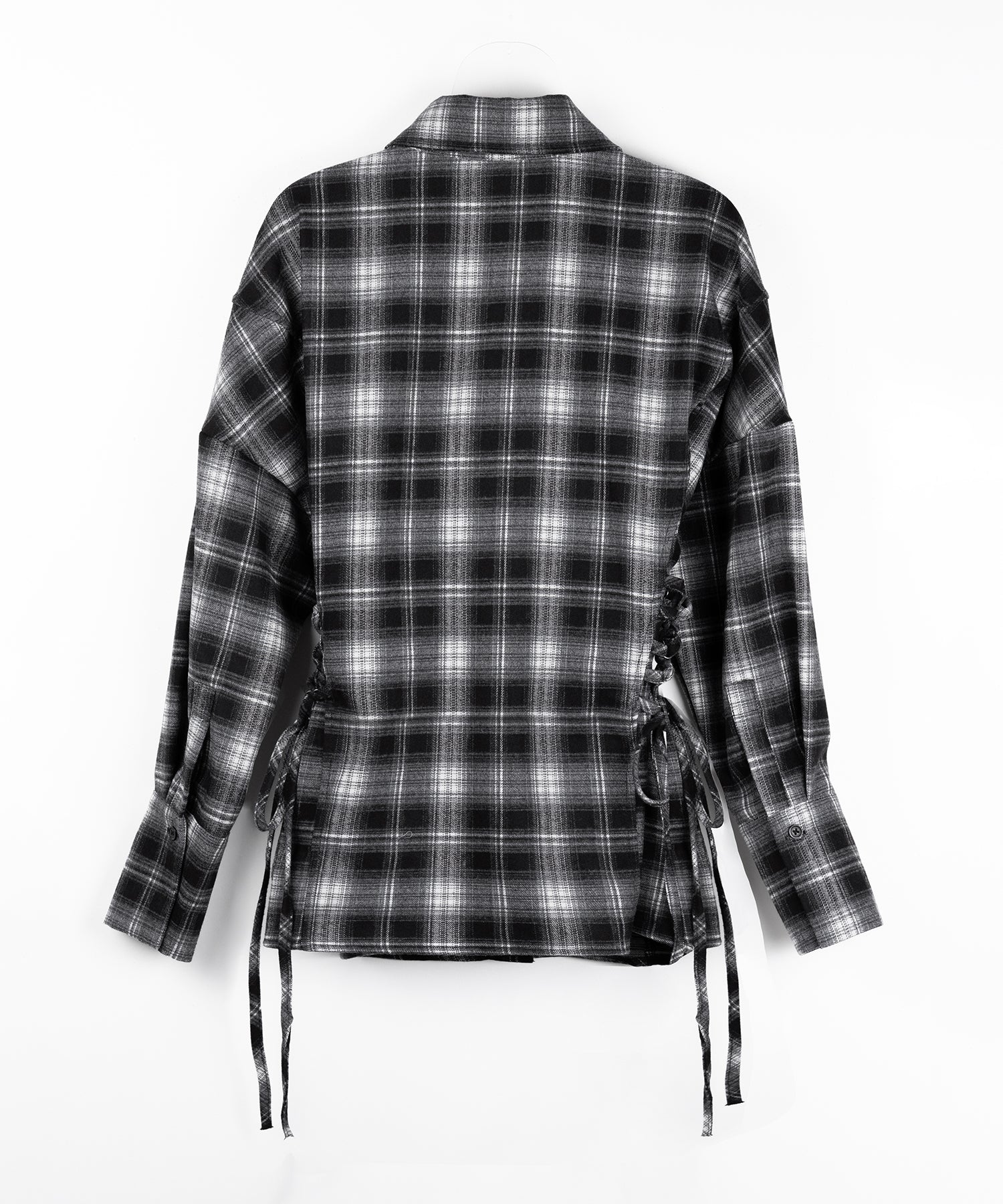 レースアップリボンスリムラインチェックネルシャツ / lace up ribbon slim line check flannel shirt