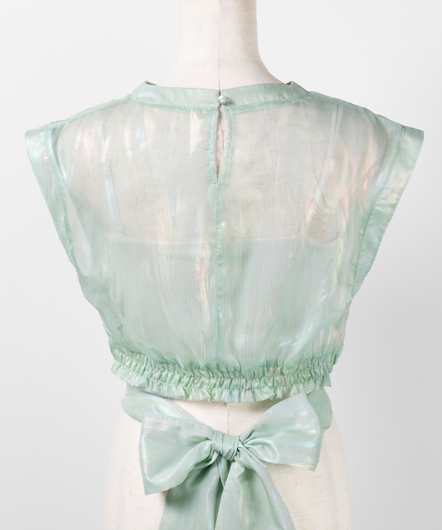 【 3color 】オーロラグロスオーガンジーバックリボンショートブラウス / Aurora gloss organdy back ribbon short Blouse