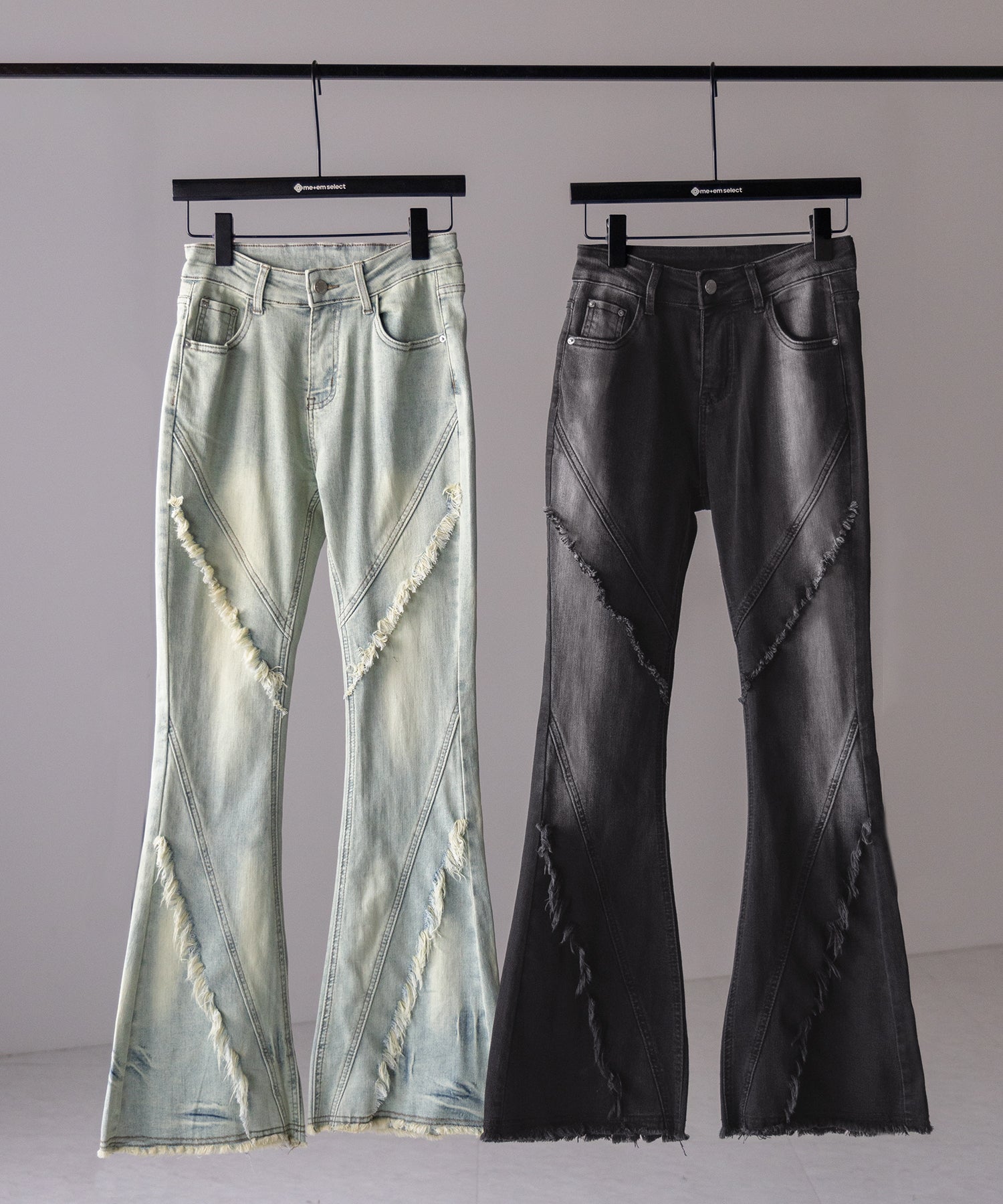 【 2color / 4size 】フリンジデザインヴィンテージライクストレッチフレアデニム / fringe design vintage-like stretch flare denim